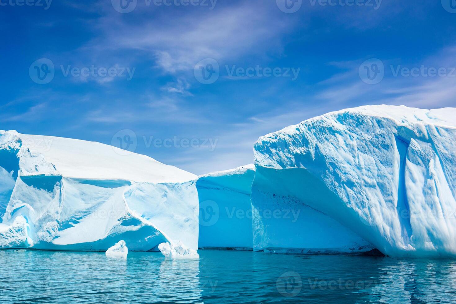 Majestic Ice Cliffs Crowned by a Cool Atmosphere, Framed by the Beautiful Sea and Sky, Conjuring a Harmonious Panorama of Nature's Icy Grandeur and Oceanic Splendor photo