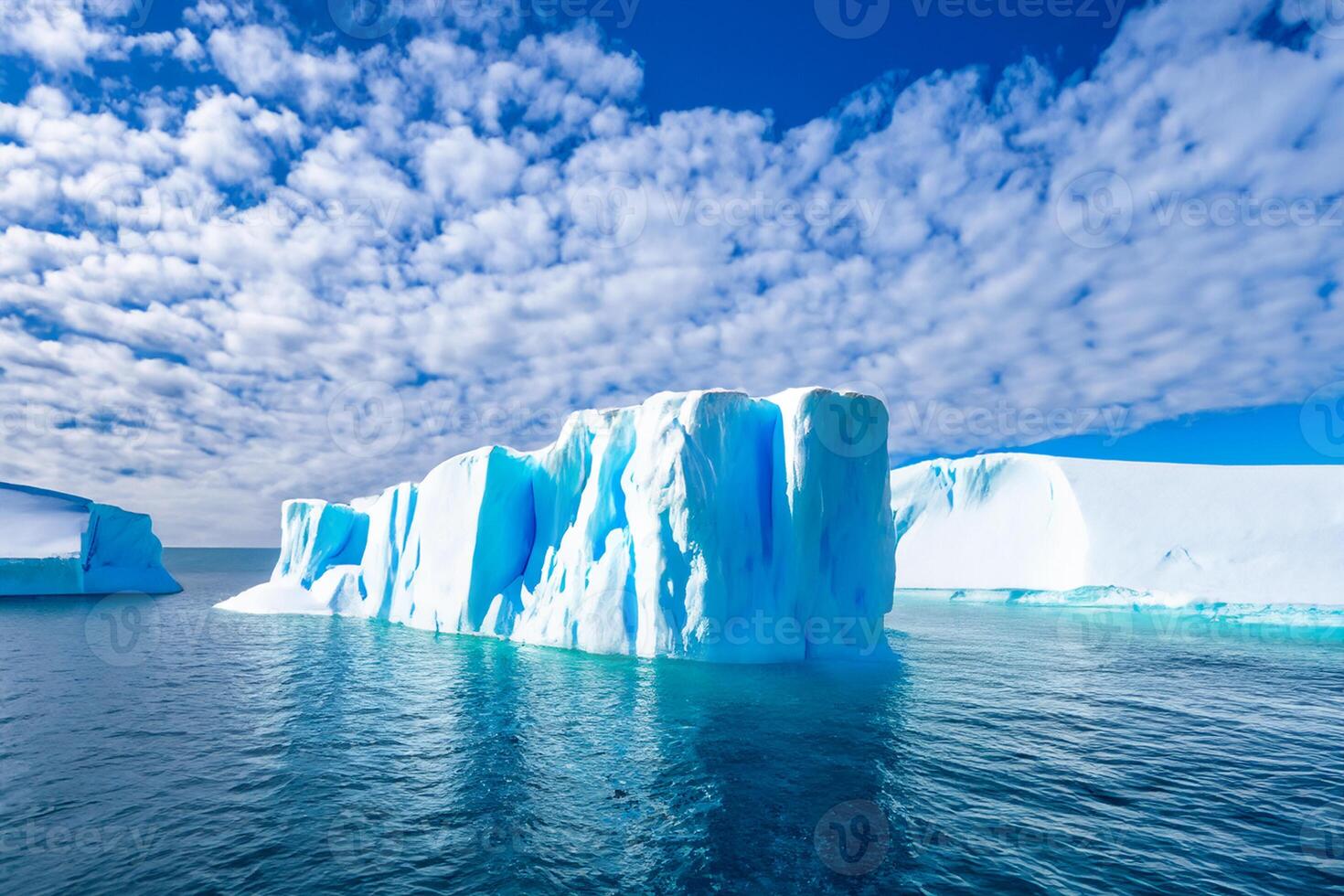 majestuoso hielo acantilados coronado por un frio atmósfera, enmarcado por el hermosa mar y cielo, prestidigitación un armonioso panorama de de la naturaleza glacial grandeza y oceánico esplendor foto