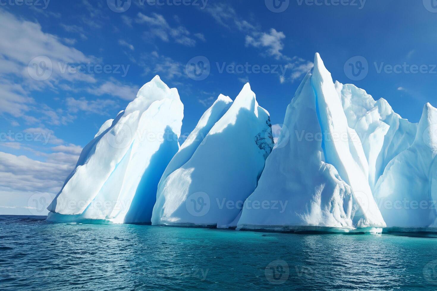 Majestic Ice Cliffs Crowned by a Cool Atmosphere, Framed by the Beautiful Sea and Sky, Conjuring a Harmonious Panorama of Nature's Icy Grandeur and Oceanic Splendor photo