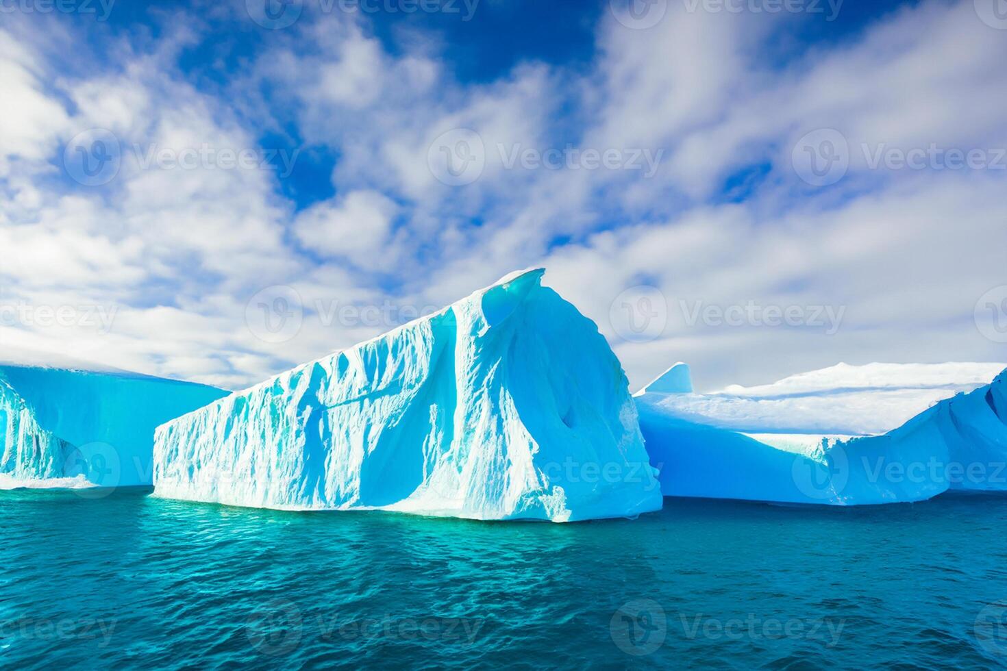 Majestic Ice Cliffs Crowned by a Cool Atmosphere, Framed by the Beautiful Sea and Sky, Conjuring a Harmonious Panorama of Nature's Icy Grandeur and Oceanic Splendor photo