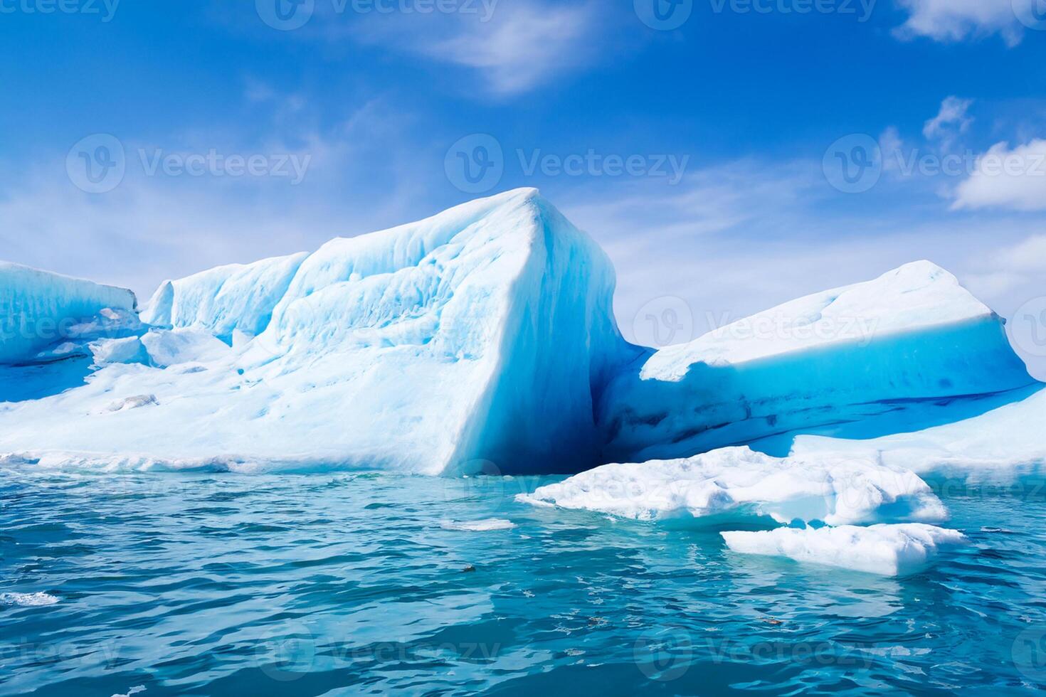 Majestic Ice Cliffs Crowned by a Cool Atmosphere, Framed by the Beautiful Sea and Sky, Conjuring a Harmonious Panorama of Nature's Icy Grandeur and Oceanic Splendor photo