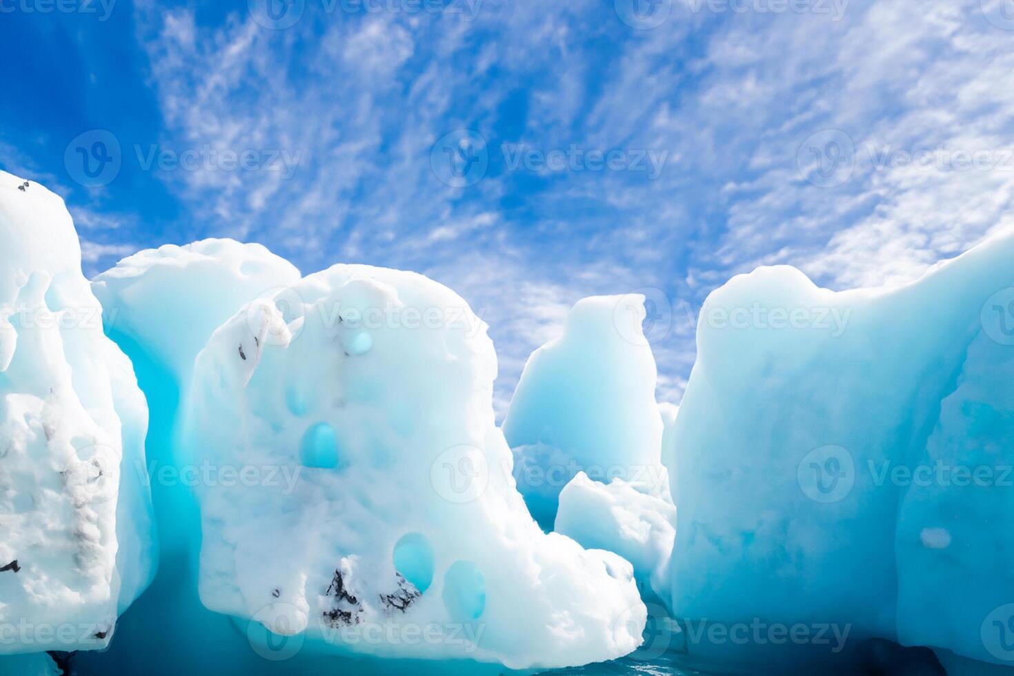 Majestic Ice Cliffs Crowned by a Cool Atmosphere, Framed by the Beautiful Sea and Sky, Conjuring a Harmonious Panorama of Nature's Icy Grandeur and Oceanic Splendor photo