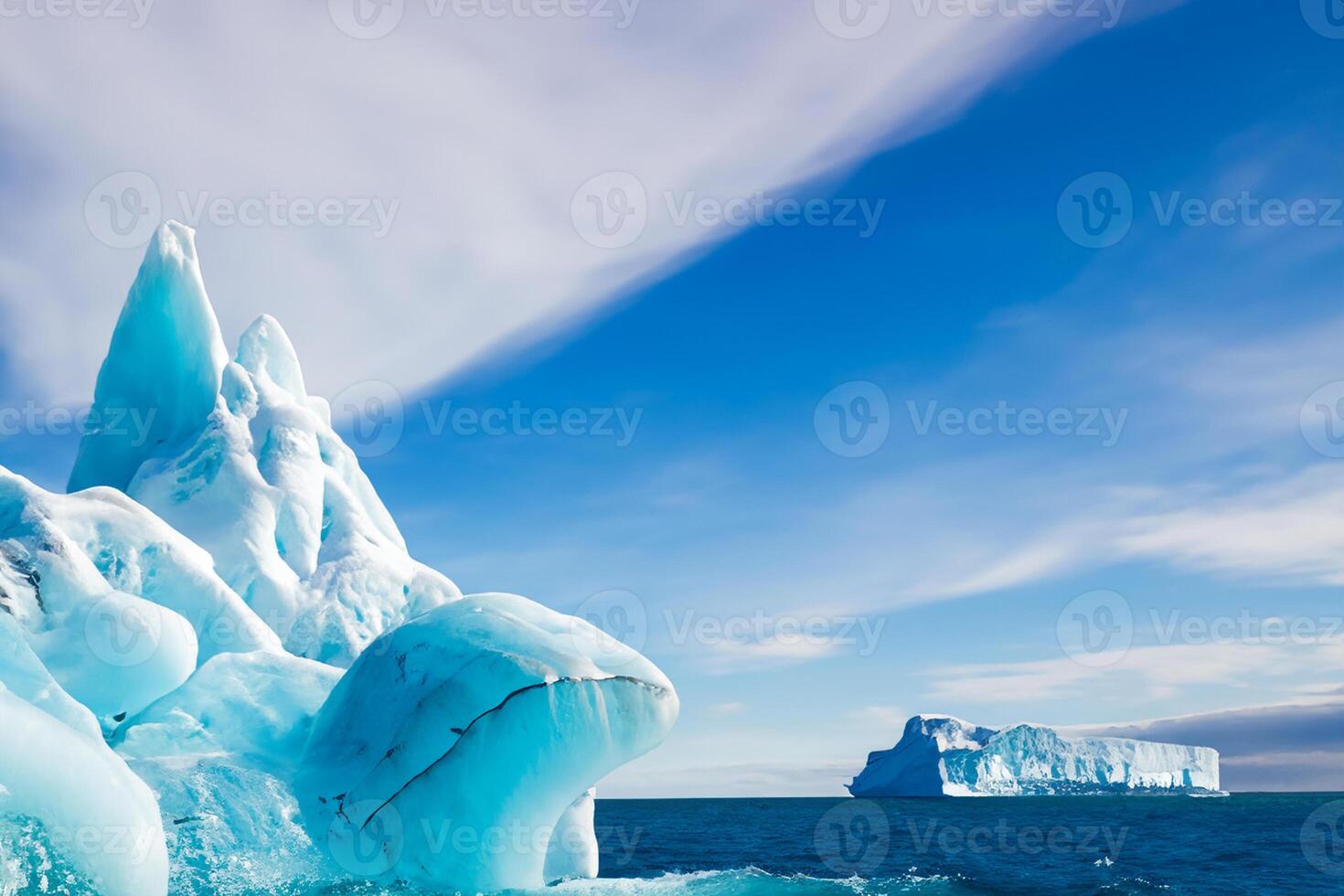 Majestic Ice Cliffs Crowned by a Cool Atmosphere, Framed by the Beautiful Sea and Sky, Conjuring a Harmonious Panorama of Nature's Icy Grandeur and Oceanic Splendor photo