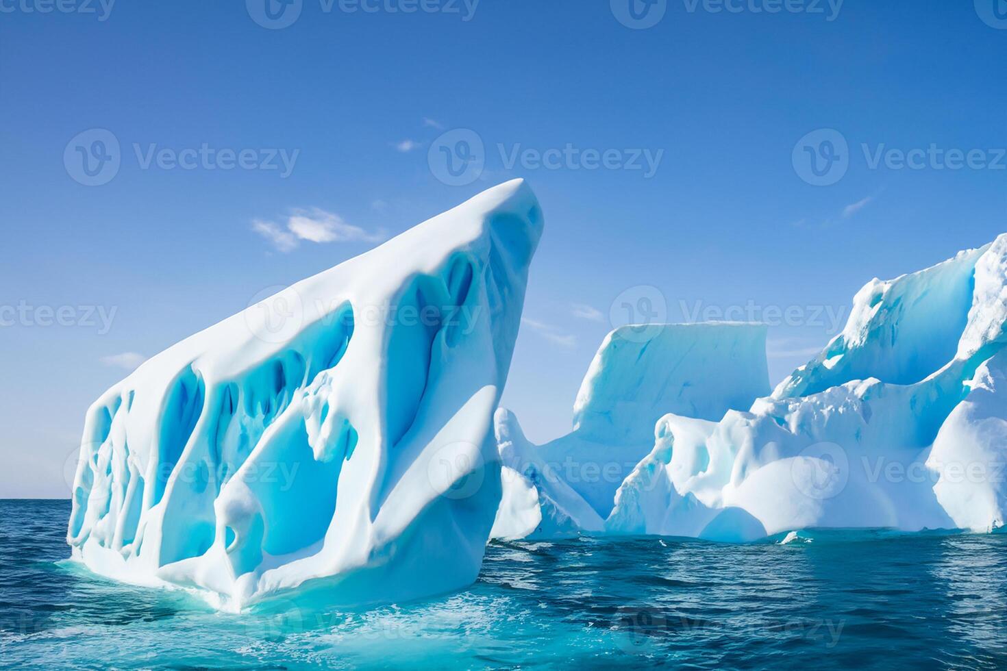 Majestic Ice Cliffs Crowned by a Cool Atmosphere, Framed by the Beautiful Sea and Sky, Conjuring a Harmonious Panorama of Nature's Icy Grandeur and Oceanic Splendor photo