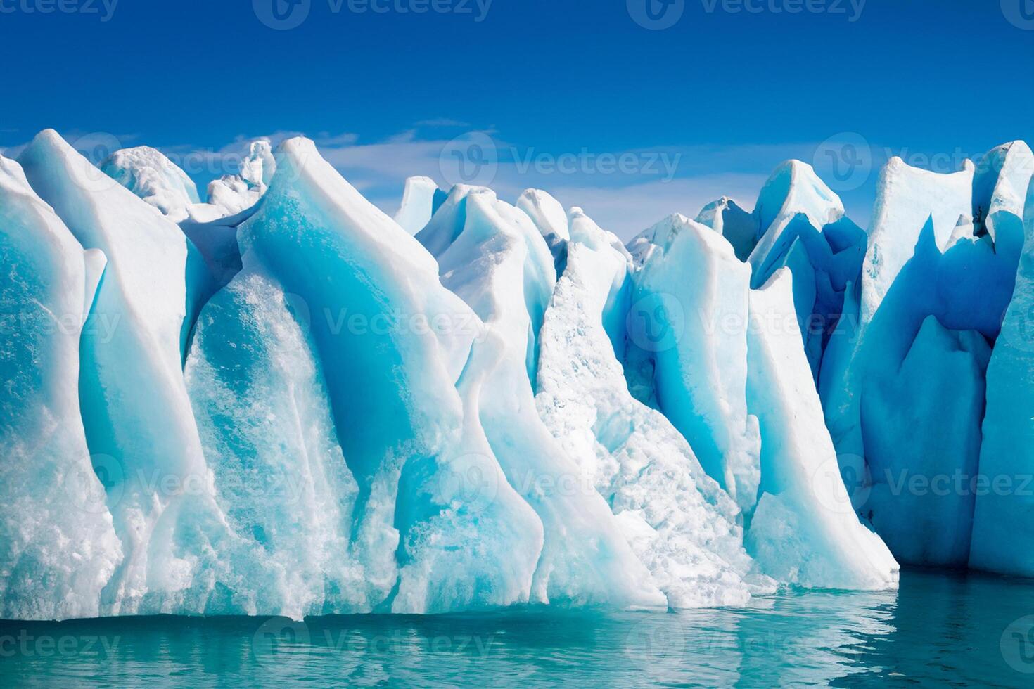 Majestic Ice Cliffs Crowned by a Cool Atmosphere, Framed by the Beautiful Sea and Sky, Conjuring a Harmonious Panorama of Nature's Icy Grandeur and Oceanic Splendor photo