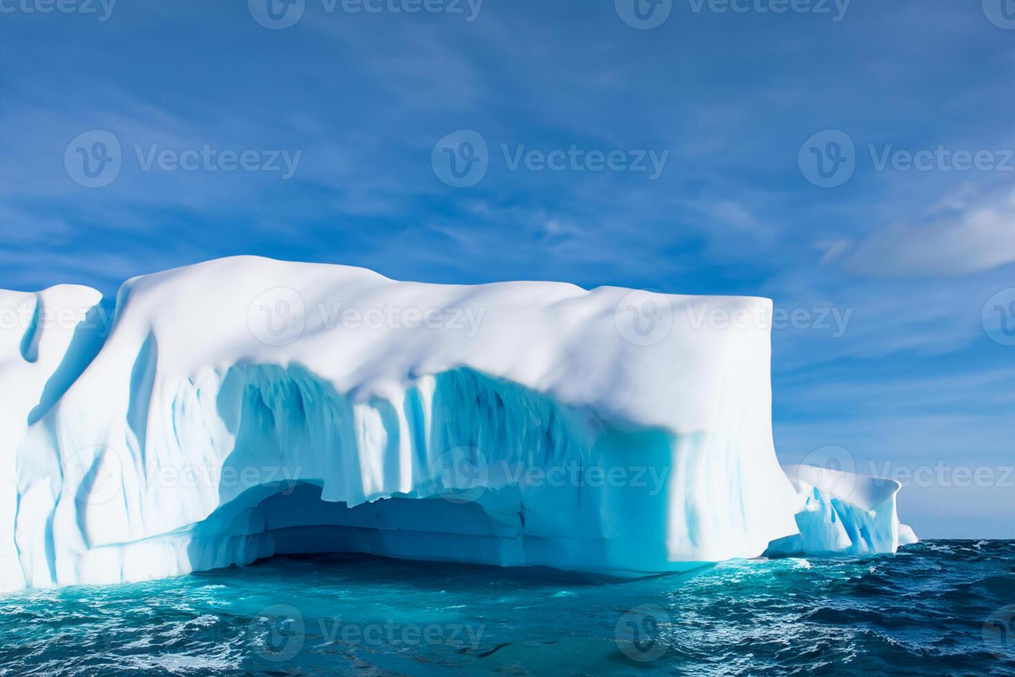 Majestic Ice Cliffs Crowned by a Cool Atmosphere, Framed by the Beautiful Sea and Sky, Conjuring a Harmonious Panorama of Nature's Icy Grandeur and Oceanic Splendor photo