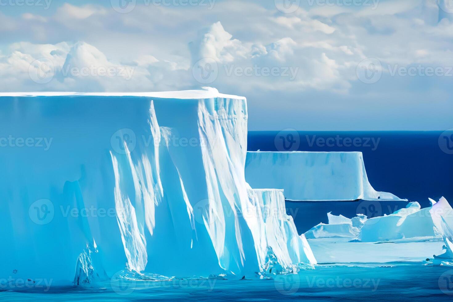 majestuoso hielo acantilados coronado por un frio atmósfera, enmarcado por el hermosa mar y cielo, prestidigitación un armonioso panorama de de la naturaleza glacial grandeza y oceánico esplendor foto