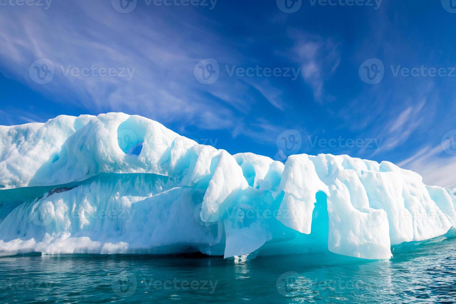 Majestic Ice Cliffs Crowned by a Cool Atmosphere, Framed by the Beautiful Sea and Sky, Conjuring a Harmonious Panorama of Nature's Icy Grandeur and Oceanic Splendor photo