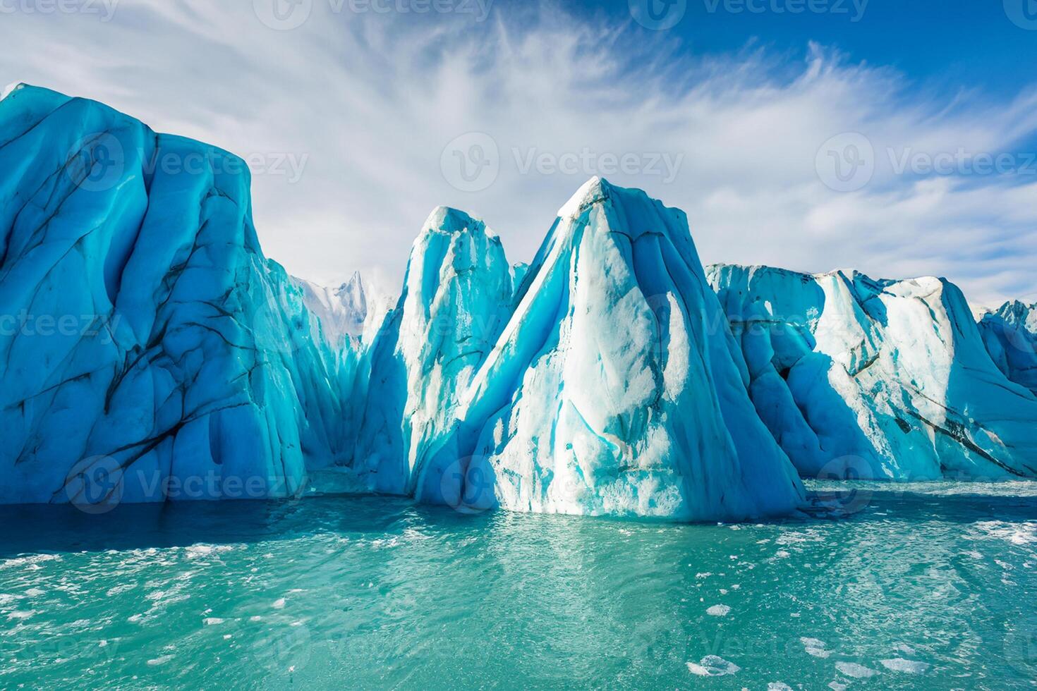 Majestic Ice Cliffs Crowned by a Cool Atmosphere, Framed by the Beautiful Sea and Sky, Conjuring a Harmonious Panorama of Nature's Icy Grandeur and Oceanic Splendor photo