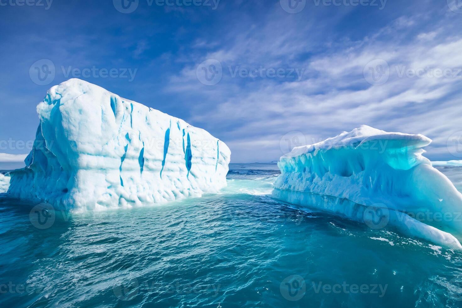 majestuoso hielo acantilados coronado por un frio atmósfera, enmarcado por el hermosa mar y cielo, prestidigitación un armonioso panorama de de la naturaleza glacial grandeza y oceánico esplendor foto