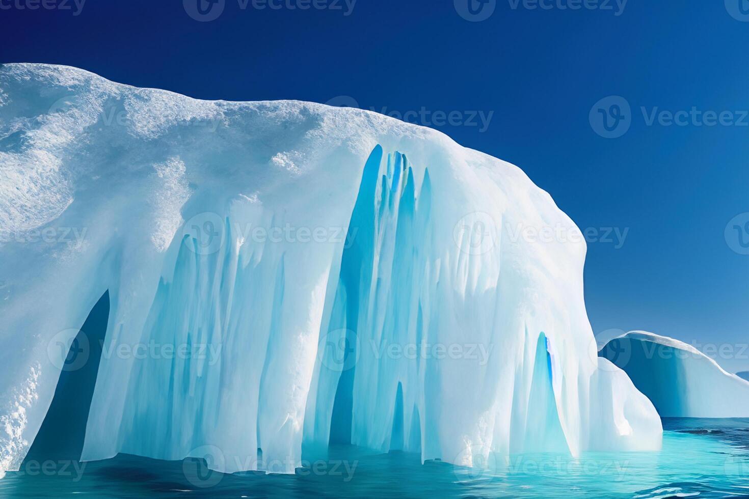 Majestic Ice Cliffs Crowned by a Cool Atmosphere, Framed by the Beautiful Sea and Sky, Conjuring a Harmonious Panorama of Nature's Icy Grandeur and Oceanic Splendor photo