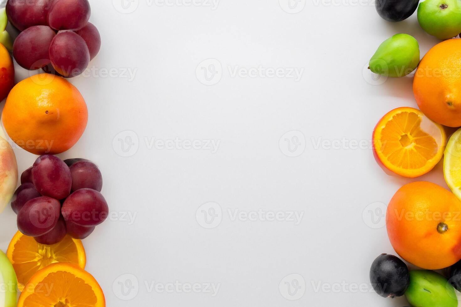 Card and White Paper Mockup Harmonized with Fresh Fruit, Crafting a Visual Symphony of Artful Design and Culinary Delight, Where Wholesome Ingredients Merge in a Feast of Vibrant Imagery photo