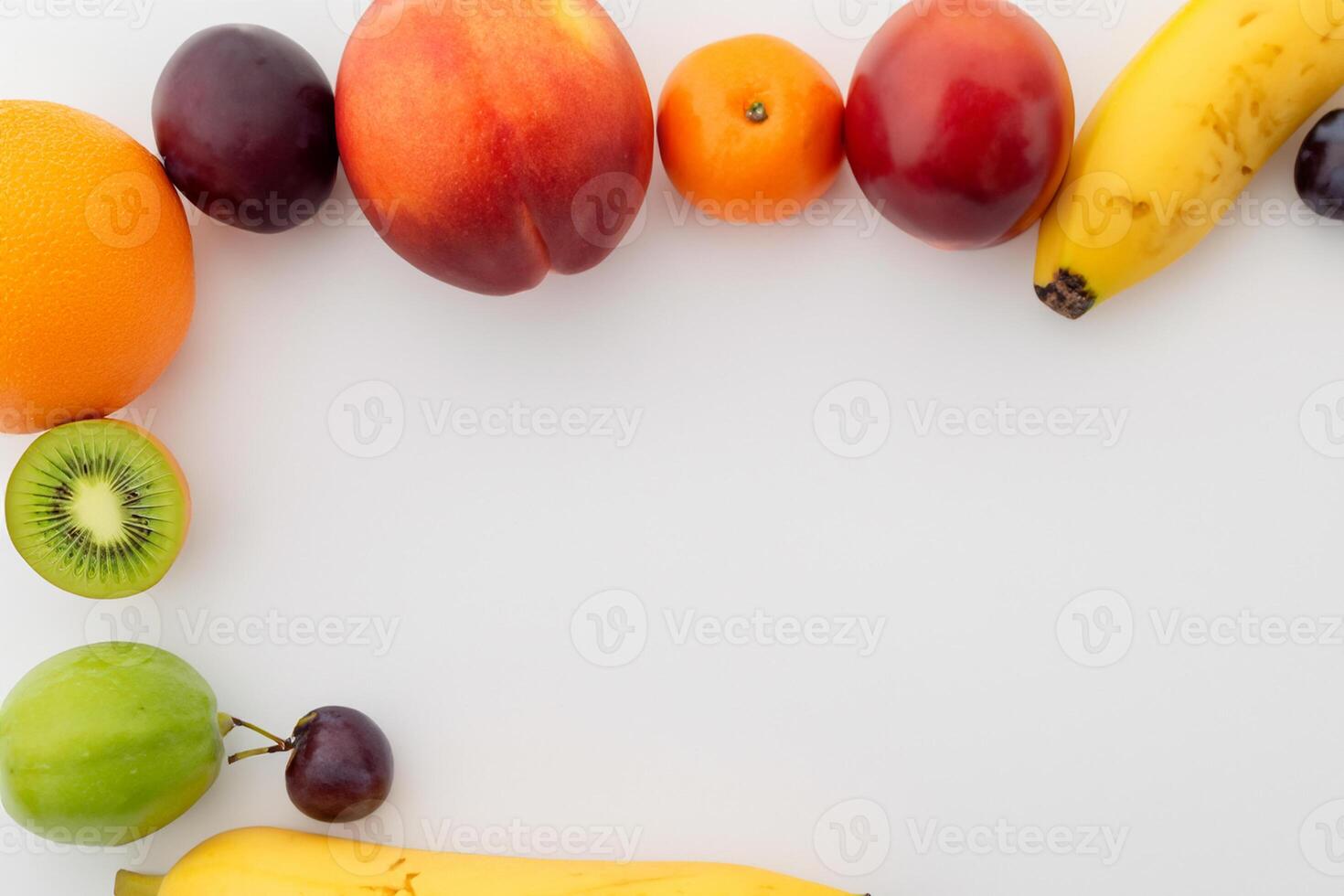 Card and White Paper Mockup Harmonized with Fresh Fruit, Crafting a Visual Symphony of Artful Design and Culinary Delight, Where Wholesome Ingredients Merge in a Feast of Vibrant Imagery photo