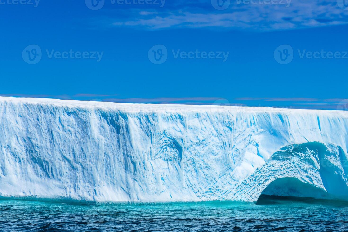 Majestic Ice Cliffs Crowned by a Cool Atmosphere, Framed by the Beautiful Sea and Sky, Conjuring a Harmonious Panorama of Nature's Icy Grandeur and Oceanic Splendor photo