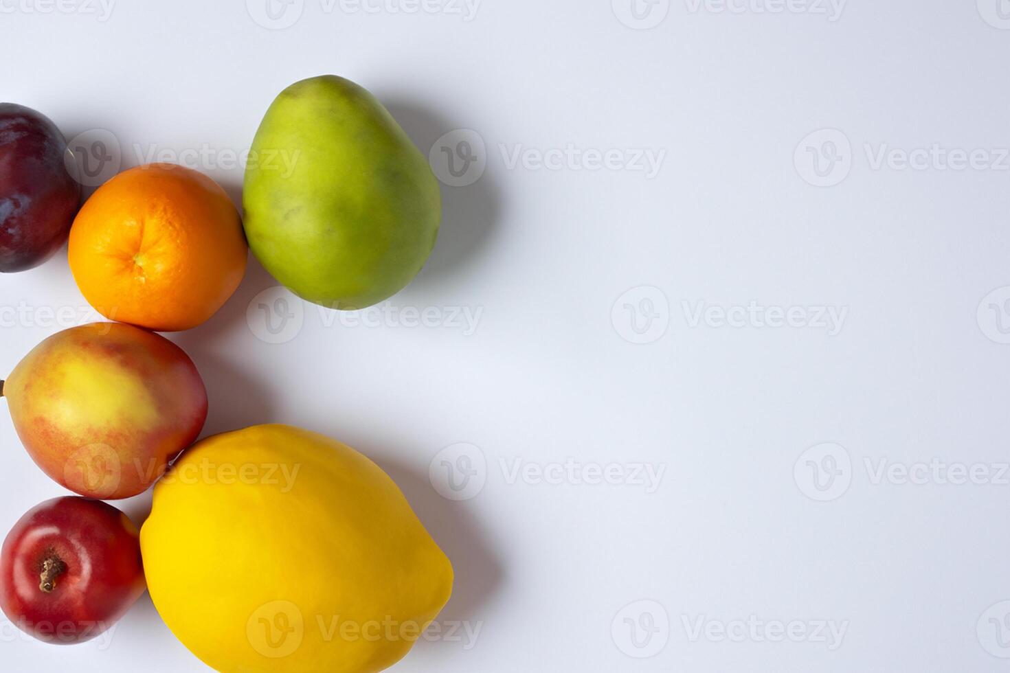 Card and White Paper Mockup Harmonized with Fresh Fruit, Crafting a Visual Symphony of Artful Design and Culinary Delight, Where Wholesome Ingredients Merge in a Feast of Vibrant Imagery photo