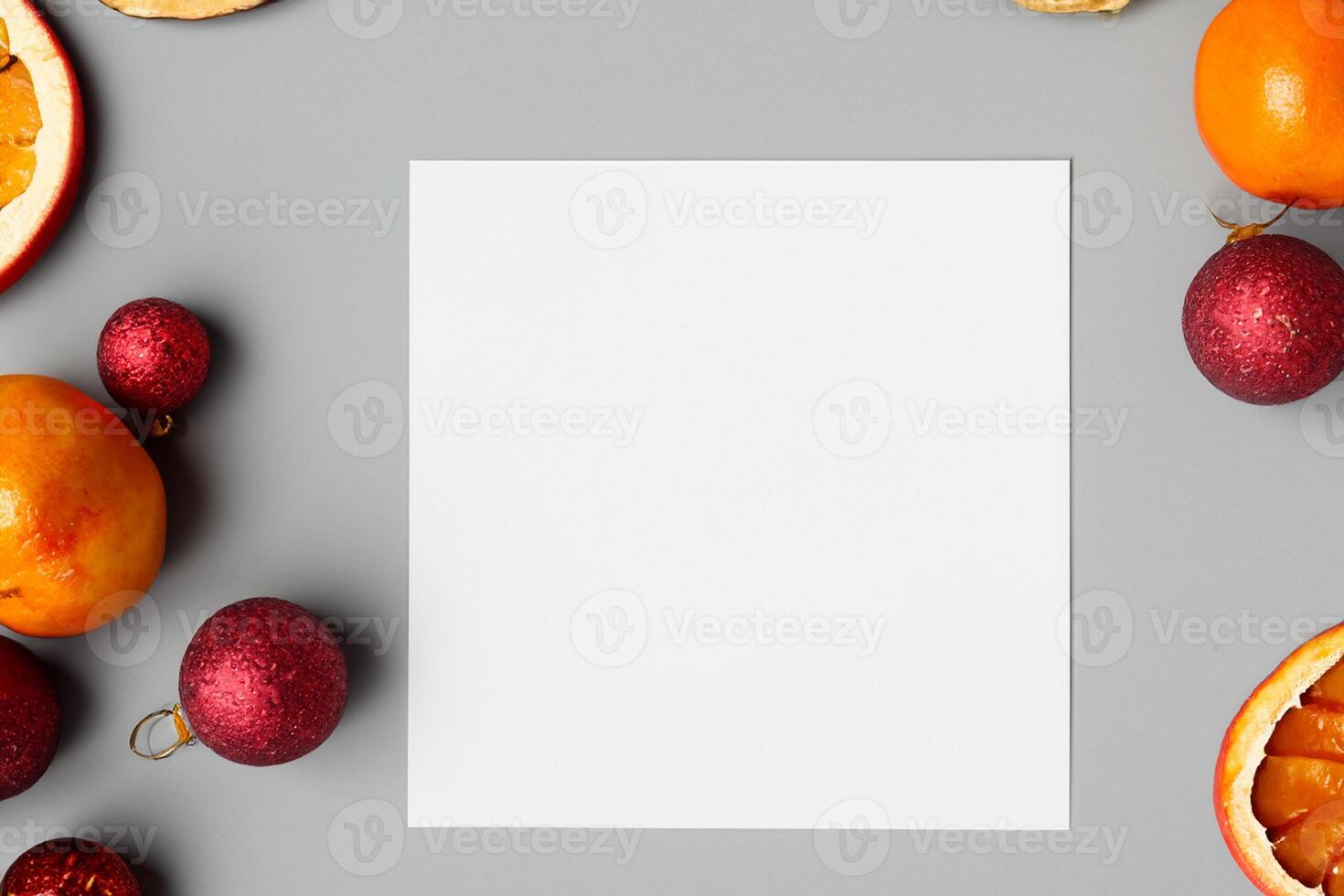 Card and White Paper Mockup Harmonized with Fresh Fruit, Crafting a Visual Symphony of Artful Design and Culinary Delight, Where Wholesome Ingredients Merge in a Feast of Vibrant Imagery photo