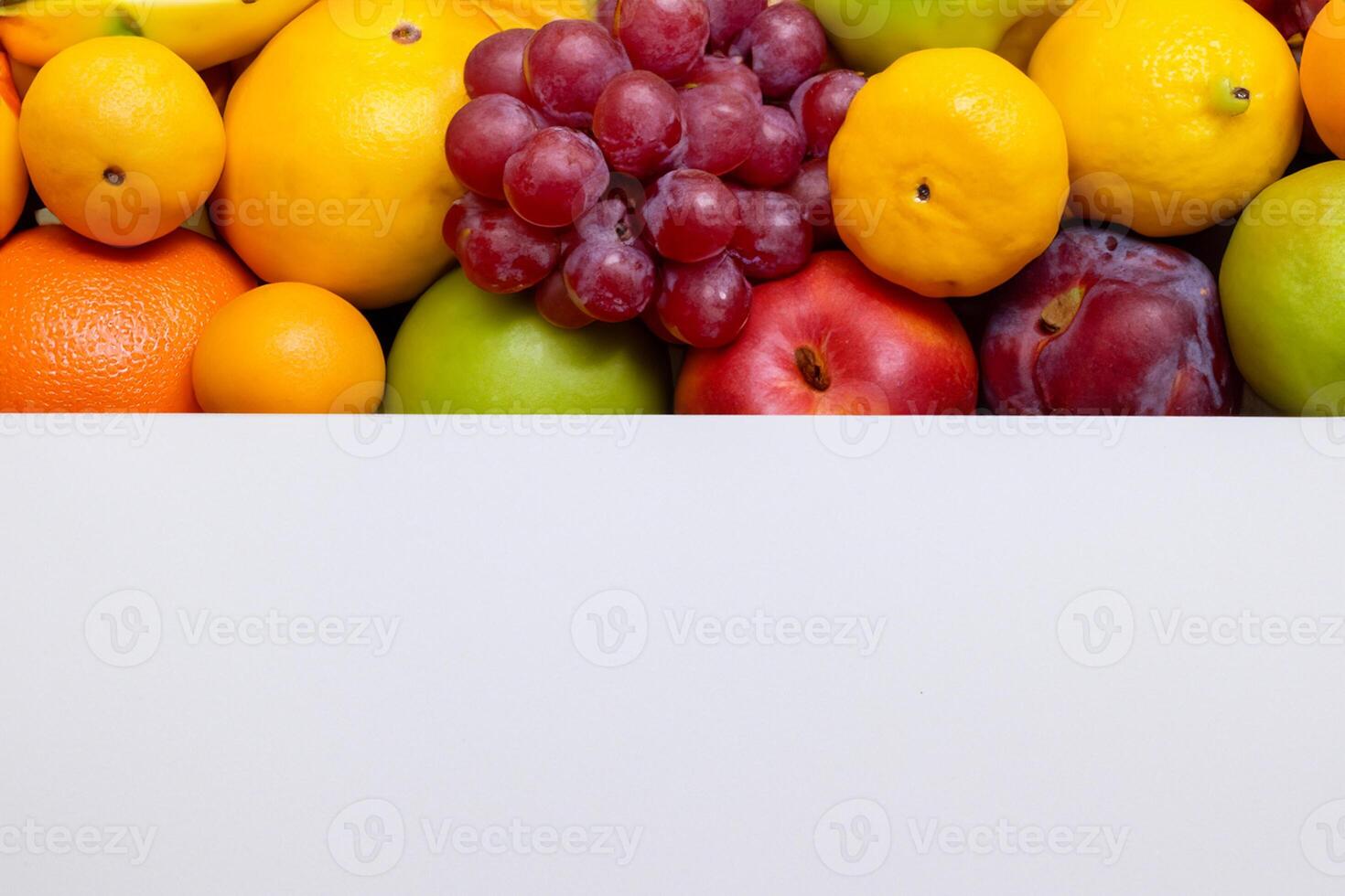 Card and White Paper Mockup Harmonized with Fresh Fruit, Crafting a Visual Symphony of Artful Design and Culinary Delight, Where Wholesome Ingredients Merge in a Feast of Vibrant Imagery photo