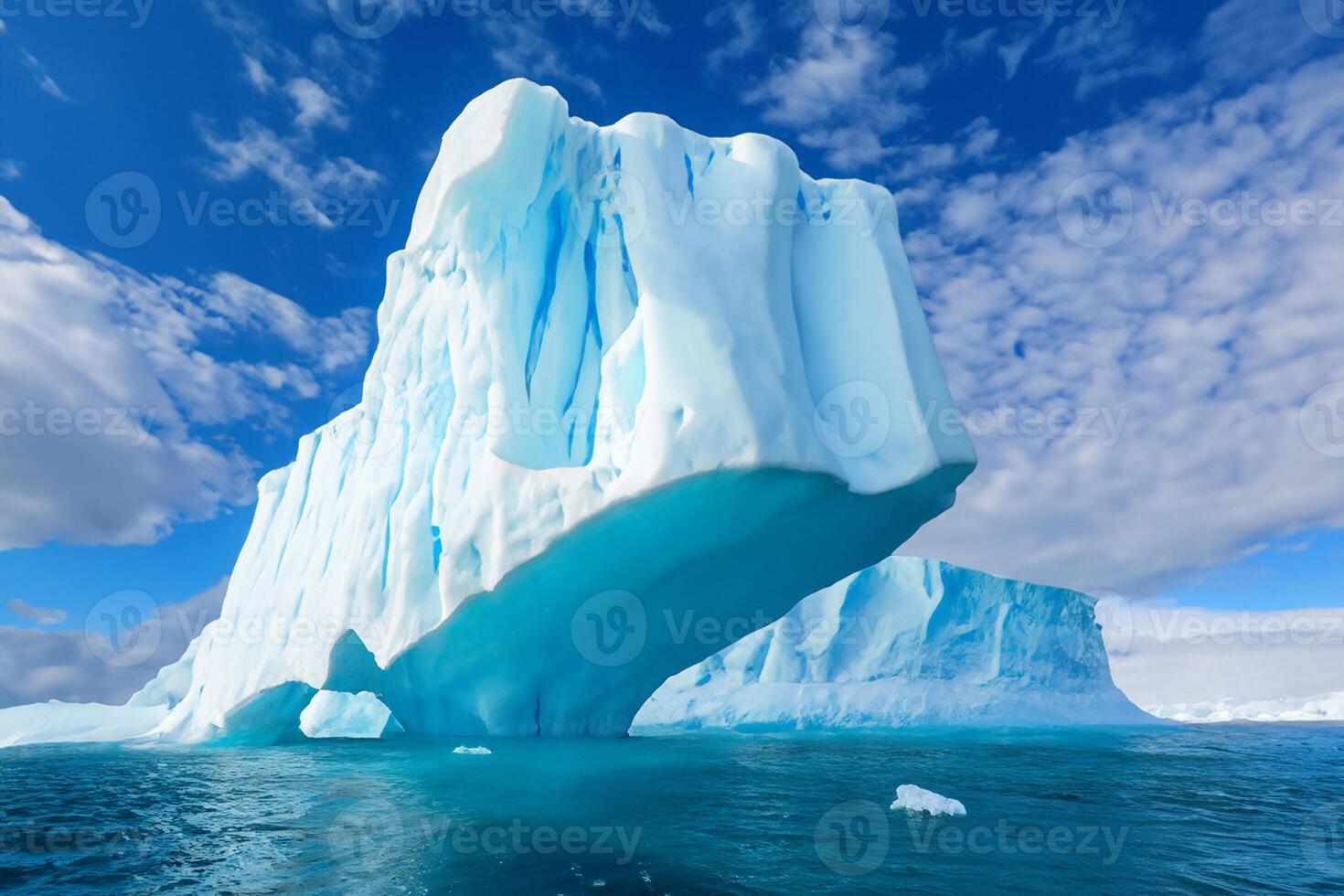 Majestic Ice Cliffs Crowned by a Cool Atmosphere, Framed by the Beautiful Sea and Sky, Conjuring a Harmonious Panorama of Nature's Icy Grandeur and Oceanic Splendor photo