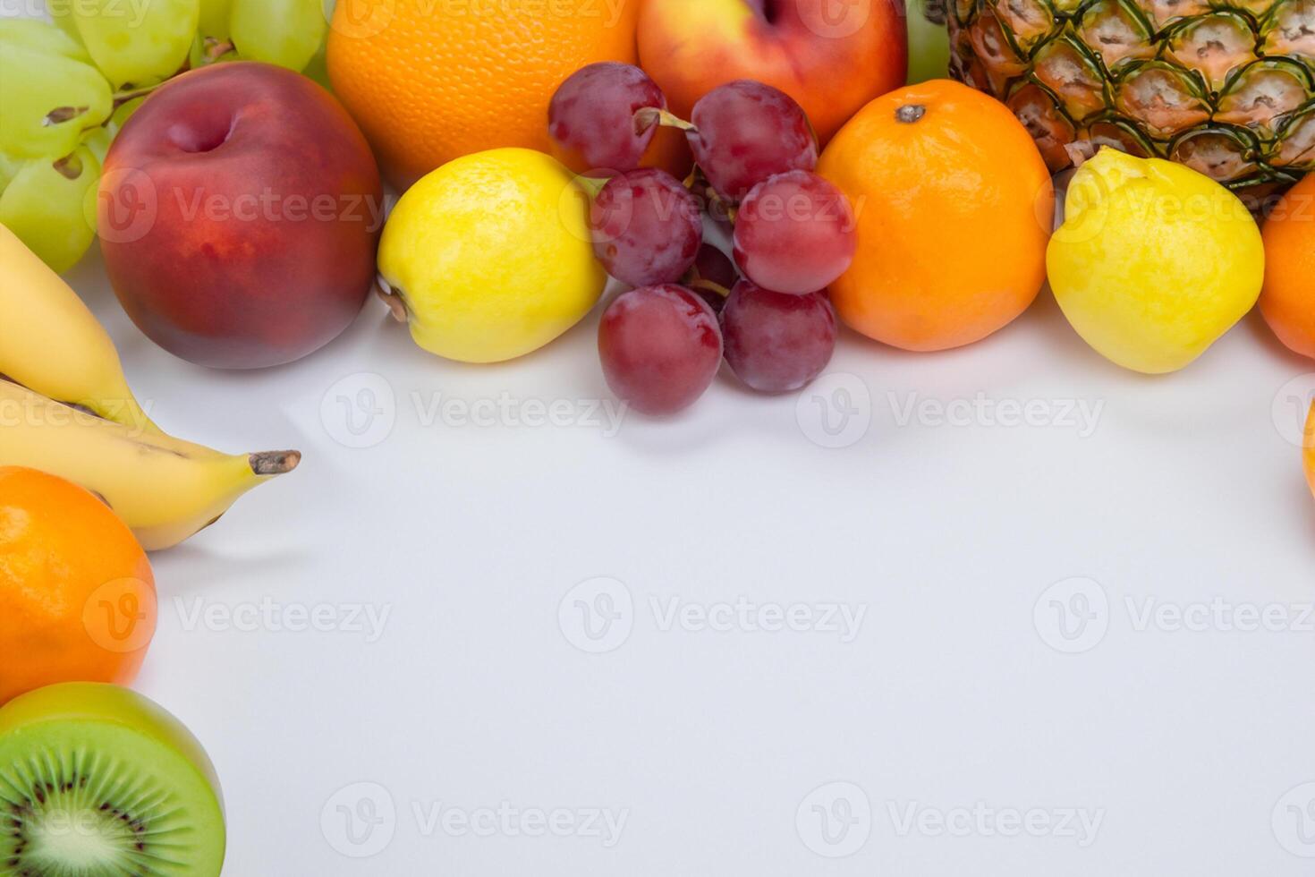 Card and White Paper Mockup Harmonized with Fresh Fruit, Crafting a Visual Symphony of Artful Design and Culinary Delight, Where Wholesome Ingredients Merge in a Feast of Vibrant Imagery photo