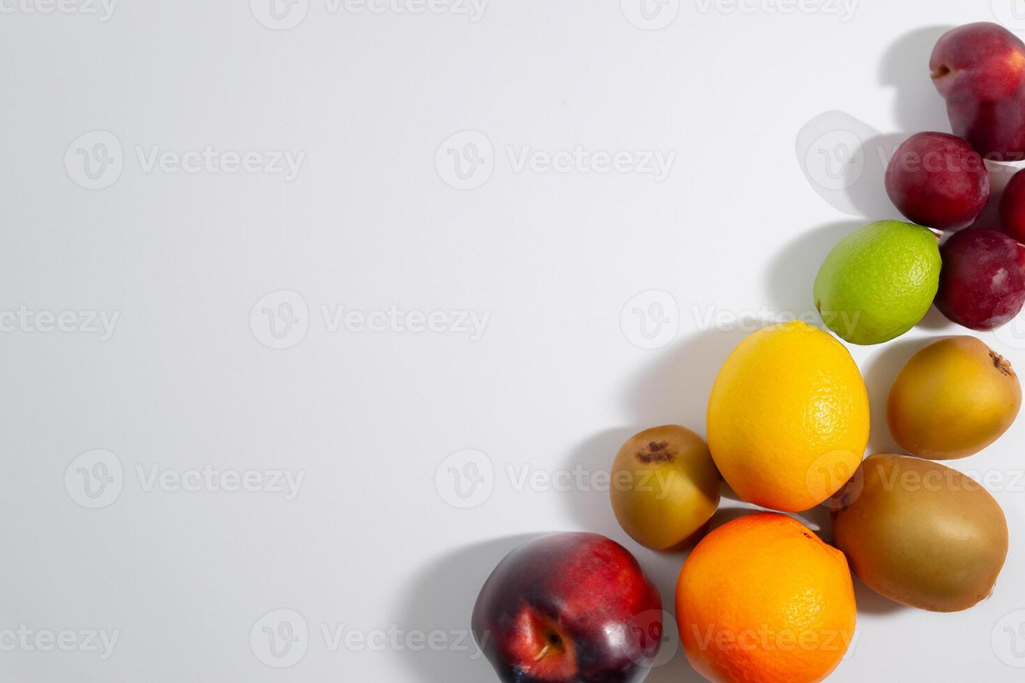 Card and White Paper Mockup Harmonized with Fresh Fruit, Crafting a Visual Symphony of Artful Design and Culinary Delight, Where Wholesome Ingredients Merge in a Feast of Vibrant Imagery photo