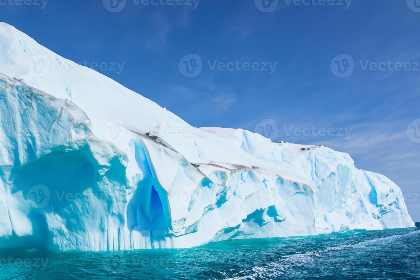 Majestic Ice Cliffs Crowned by a Cool Atmosphere, Framed by the Beautiful Sea and Sky, Conjuring a Harmonious Panorama of Nature's Icy Grandeur and Oceanic Splendor photo