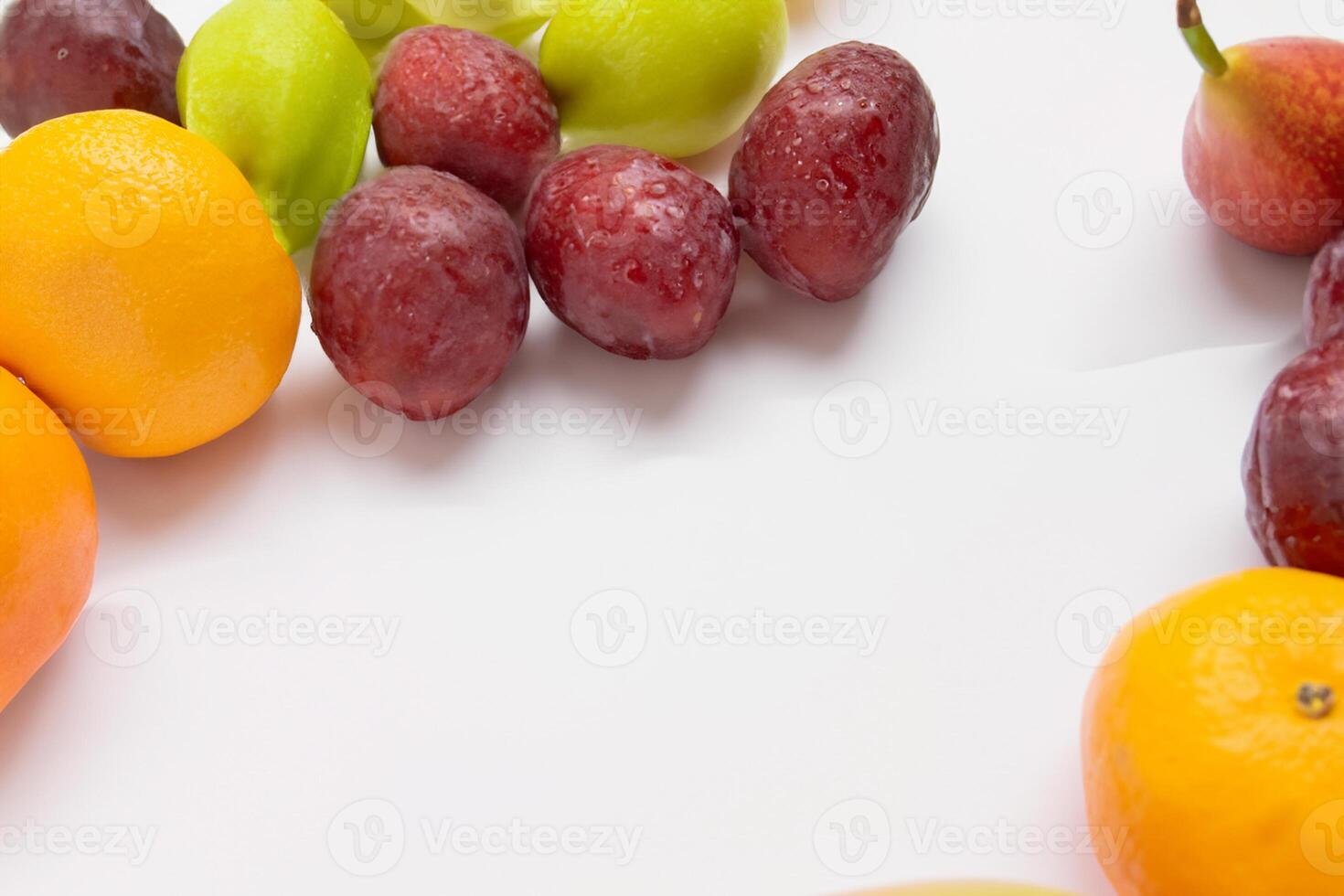 Card and White Paper Mockup Harmonized with Fresh Fruit, Crafting a Visual Symphony of Artful Design and Culinary Delight, Where Wholesome Ingredients Merge in a Feast of Vibrant Imagery photo