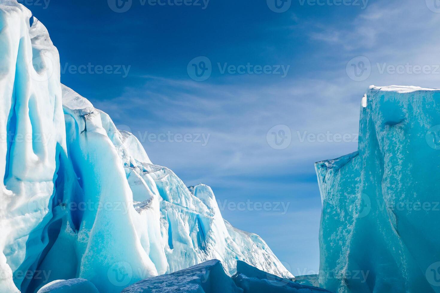 Majestic Ice Cliffs Crowned by a Cool Atmosphere, Framed by the Beautiful Sea and Sky, Conjuring a Harmonious Panorama of Nature's Icy Grandeur and Oceanic Splendor photo