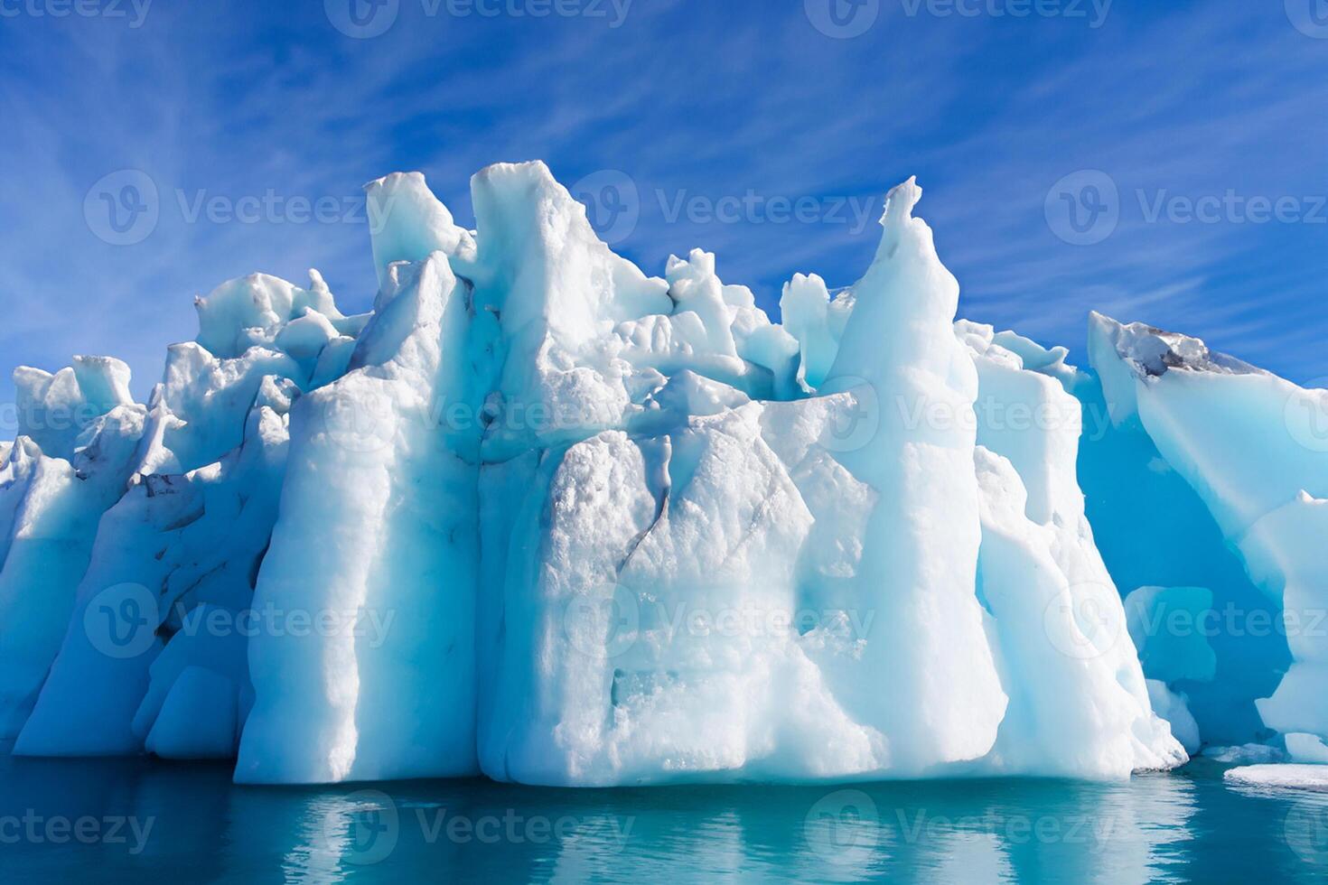 Majestic Ice Cliffs Crowned by a Cool Atmosphere, Framed by the Beautiful Sea and Sky, Conjuring a Harmonious Panorama of Nature's Icy Grandeur and Oceanic Splendor photo