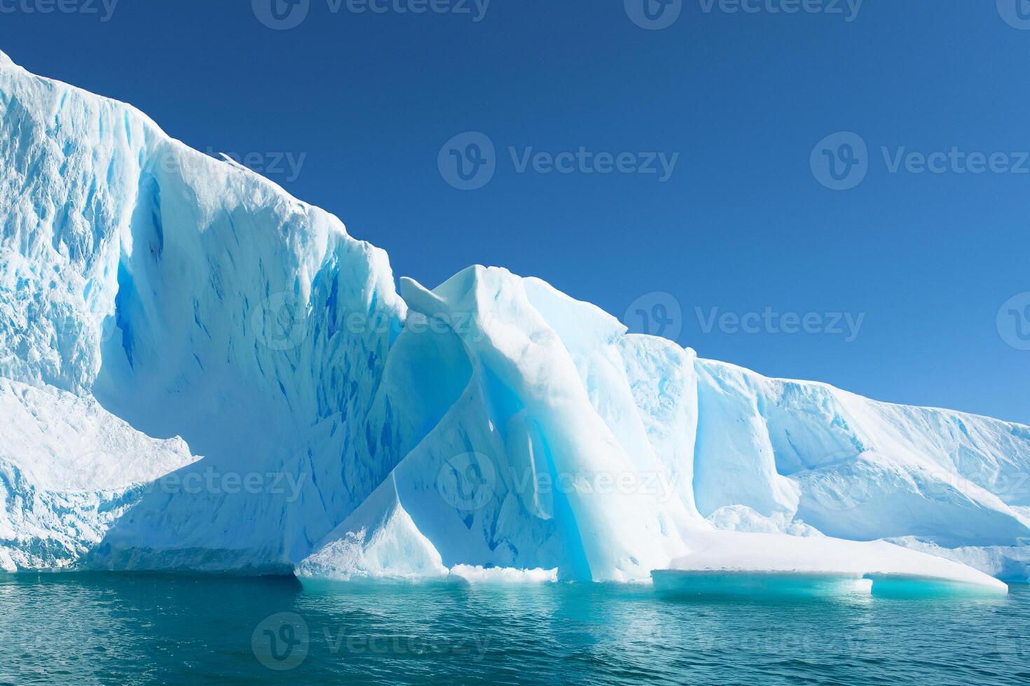 Majestic Ice Cliffs Crowned by a Cool Atmosphere, Framed by the Beautiful Sea and Sky, Conjuring a Harmonious Panorama of Nature's Icy Grandeur and Oceanic Splendor photo