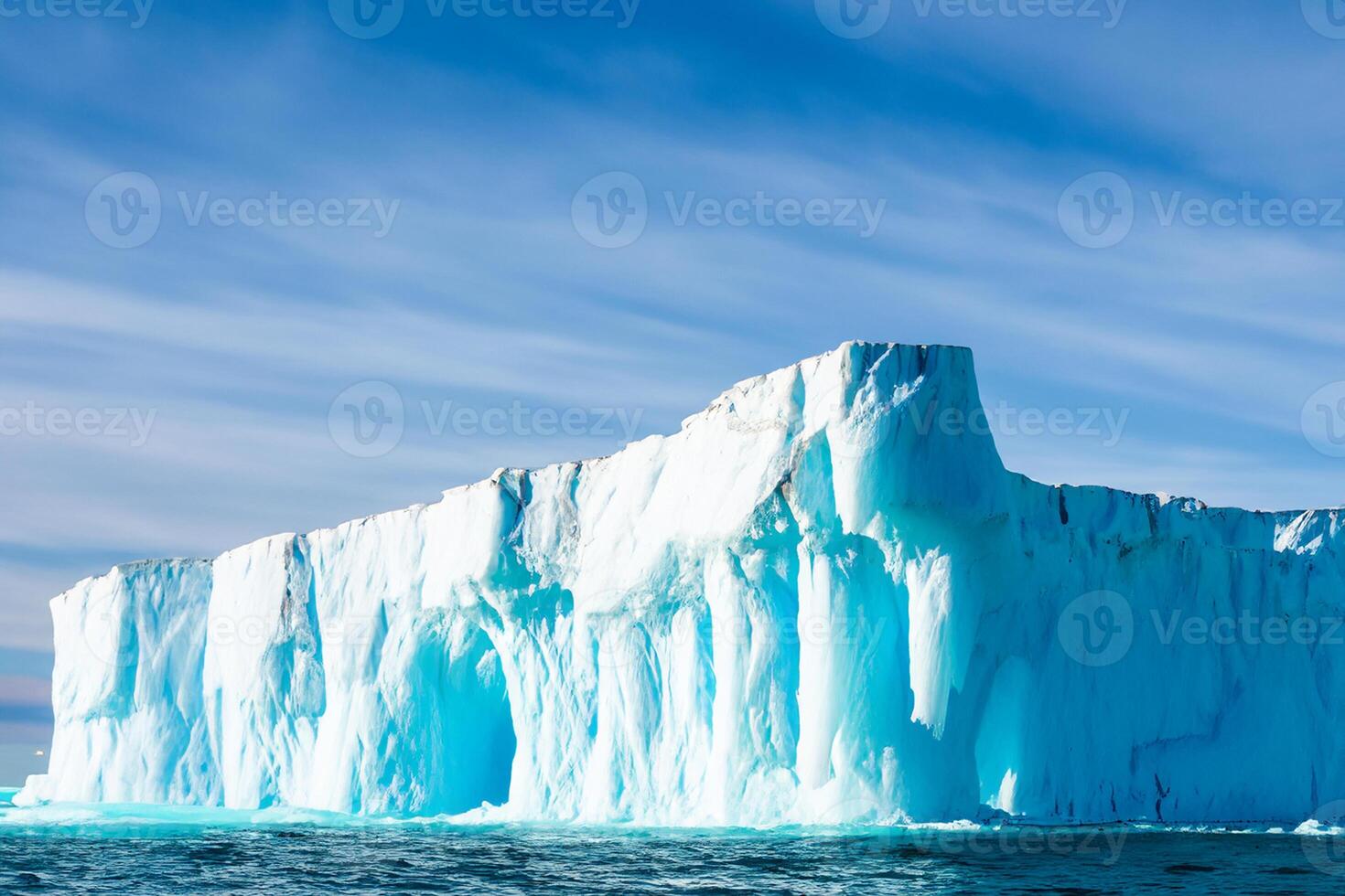 Majestic Ice Cliffs Crowned by a Cool Atmosphere, Framed by the Beautiful Sea and Sky, Conjuring a Harmonious Panorama of Nature's Icy Grandeur and Oceanic Splendor photo