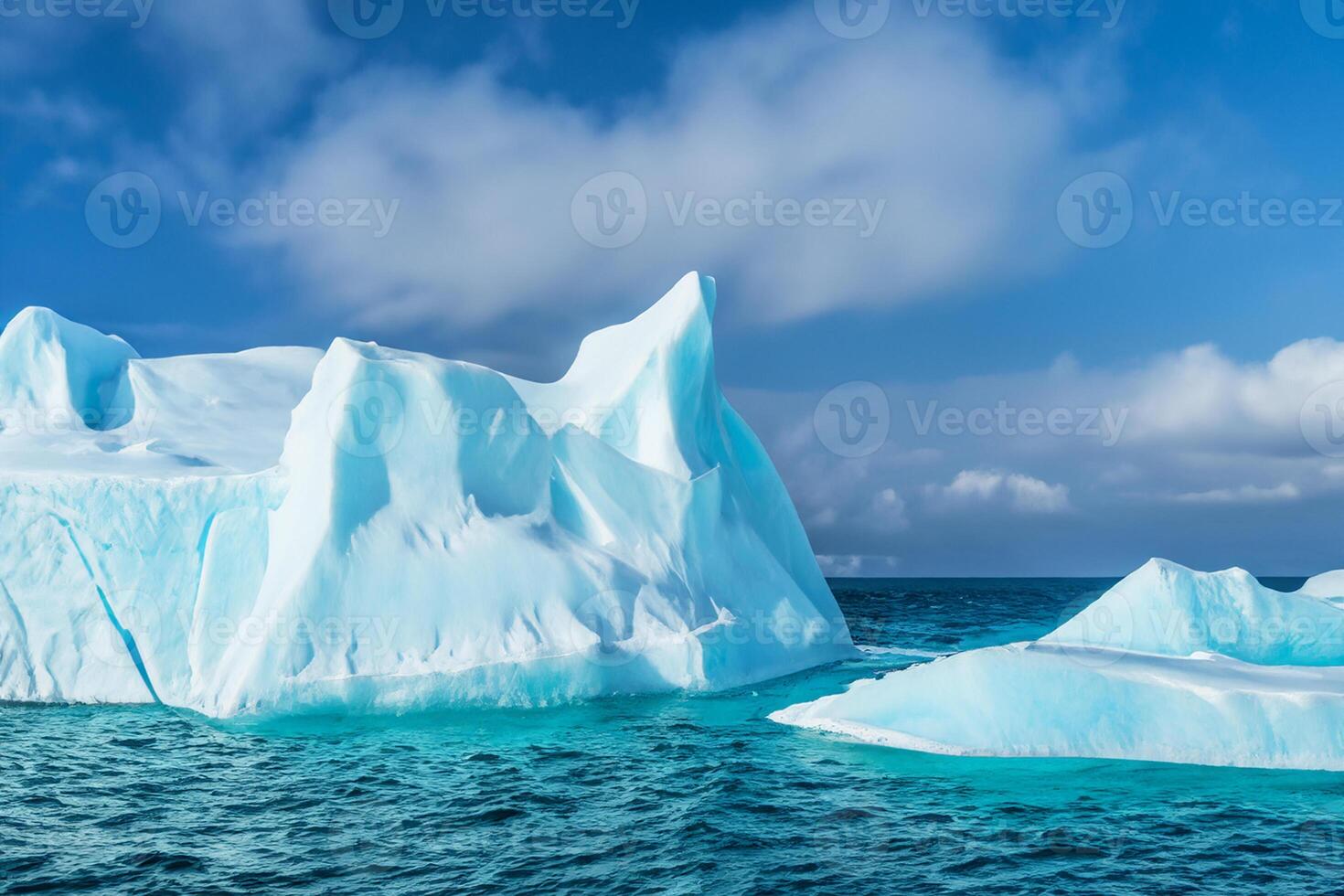 Majestic Ice Cliffs Crowned by a Cool Atmosphere, Framed by the Beautiful Sea and Sky, Conjuring a Harmonious Panorama of Nature's Icy Grandeur and Oceanic Splendor photo