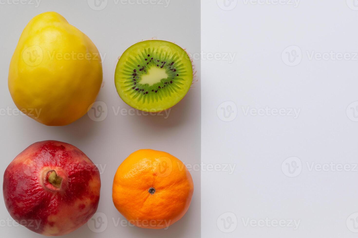 Card and White Paper Mockup Harmonized with Fresh Fruit, Crafting a Visual Symphony of Artful Design and Culinary Delight, Where Wholesome Ingredients Merge in a Feast of Vibrant Imagery photo