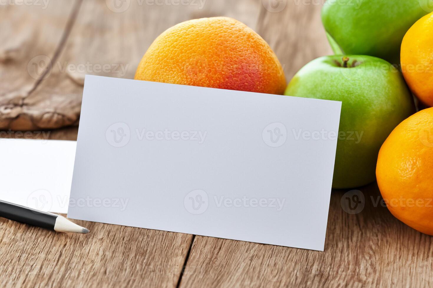 tarjeta y blanco papel Bosquejo armonizado con Fresco fruta, elaboración un visual sinfonía de ingenioso diseño y culinario deleitar, dónde saludable ingredientes unir en un banquete de vibrante imágenes foto