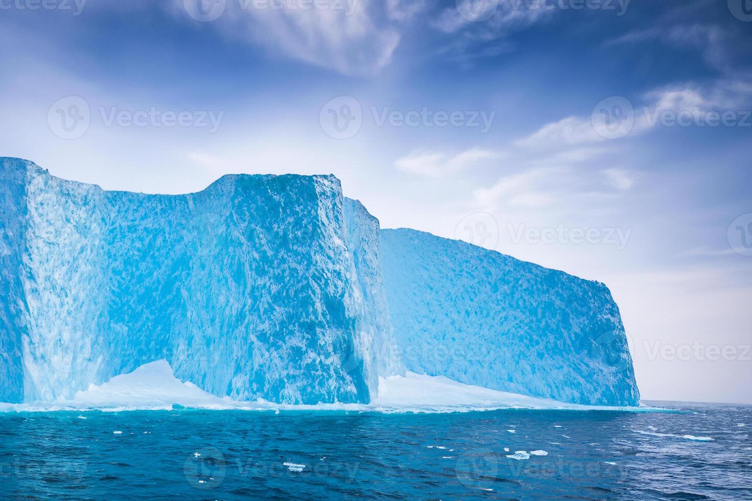 Majestic Ice Cliffs Crowned by a Cool Atmosphere, Framed by the Beautiful Sea and Sky, Conjuring a Harmonious Panorama of Nature's Icy Grandeur and Oceanic Splendor photo