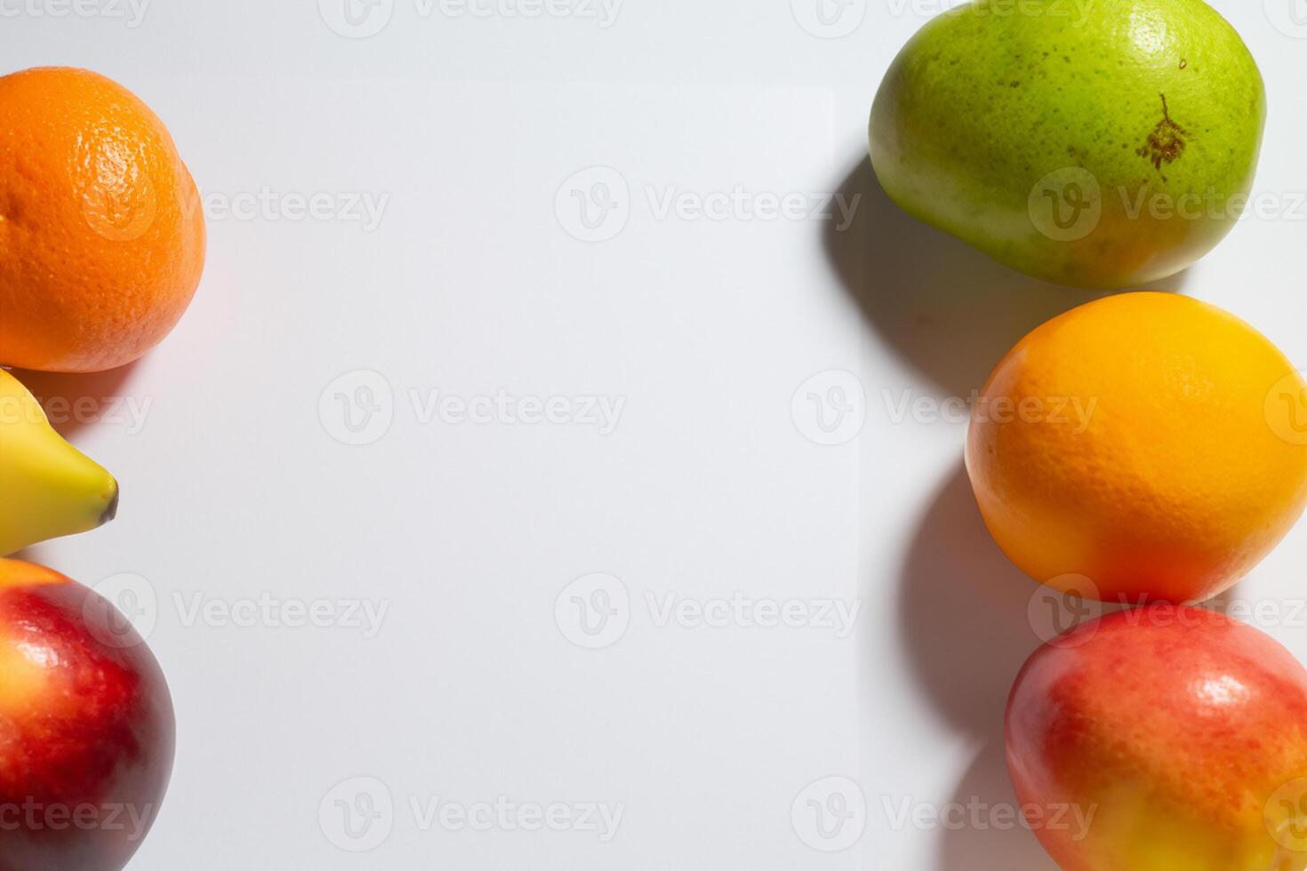 Card and White Paper Mockup Harmonized with Fresh Fruit, Crafting a Visual Symphony of Artful Design and Culinary Delight, Where Wholesome Ingredients Merge in a Feast of Vibrant Imagery photo