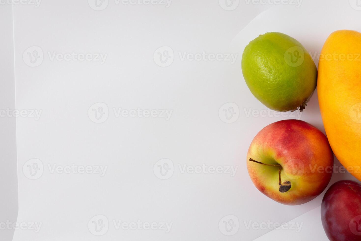 Card and White Paper Mockup Harmonized with Fresh Fruit, Crafting a Visual Symphony of Artful Design and Culinary Delight, Where Wholesome Ingredients Merge in a Feast of Vibrant Imagery photo