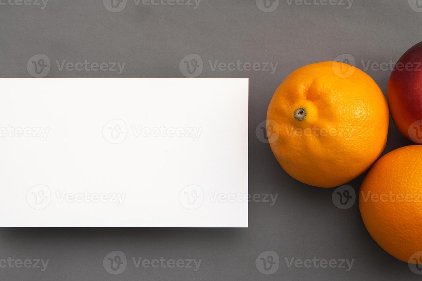 Card and White Paper Mockup Harmonized with Fresh Fruit, Crafting a Visual Symphony of Artful Design and Culinary Delight, Where Wholesome Ingredients Merge in a Feast of Vibrant Imagery photo