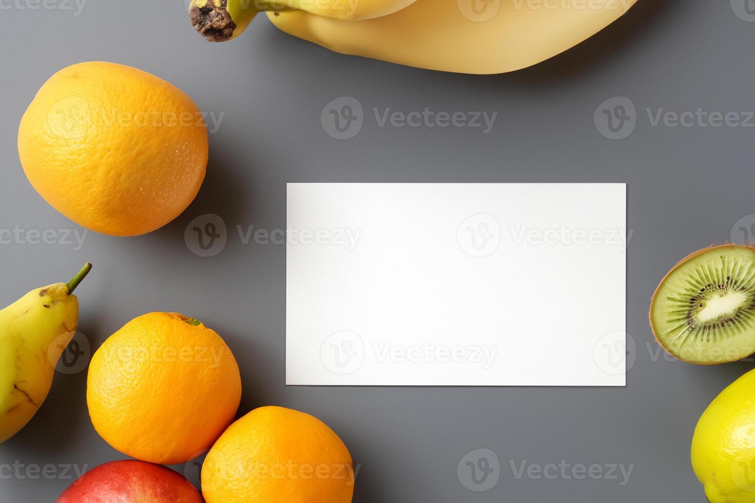 tarjeta y blanco papel Bosquejo armonizado con Fresco fruta, elaboración un visual sinfonía de ingenioso diseño y culinario deleitar, dónde saludable ingredientes unir en un banquete de vibrante imágenes foto