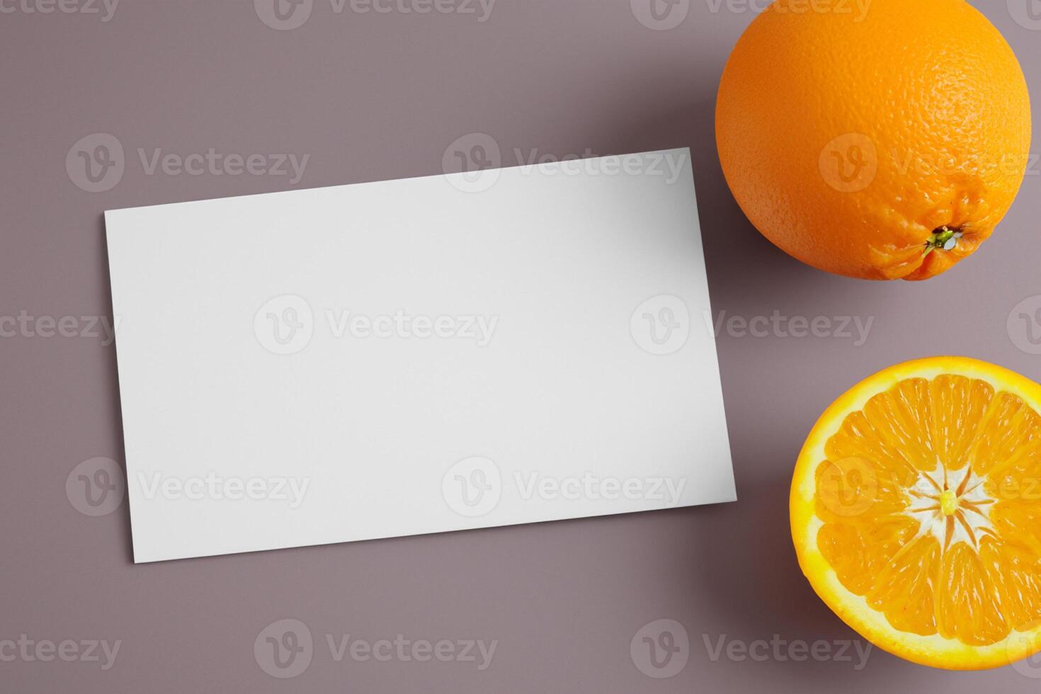 Generated imageWhite Paper Mockup Enlivened by the Zesty Aura of Fresh Oranges, Crafting a Visual Symphony of Culinary Opulence and Wholesome Design photo