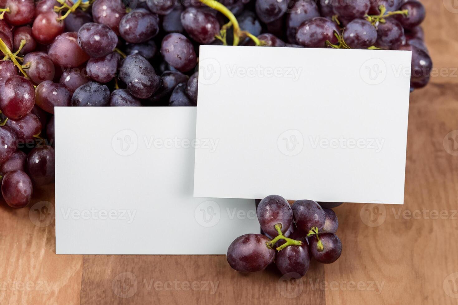 White Paper Mockup Enhanced by the Juicy Allure of Fresh Grapes, Crafting a Visual Symphony of Culinary Elegance and Wholesome Imagery, Where Graphic Design Flourishes in a Feast of Vibrant Creativity photo