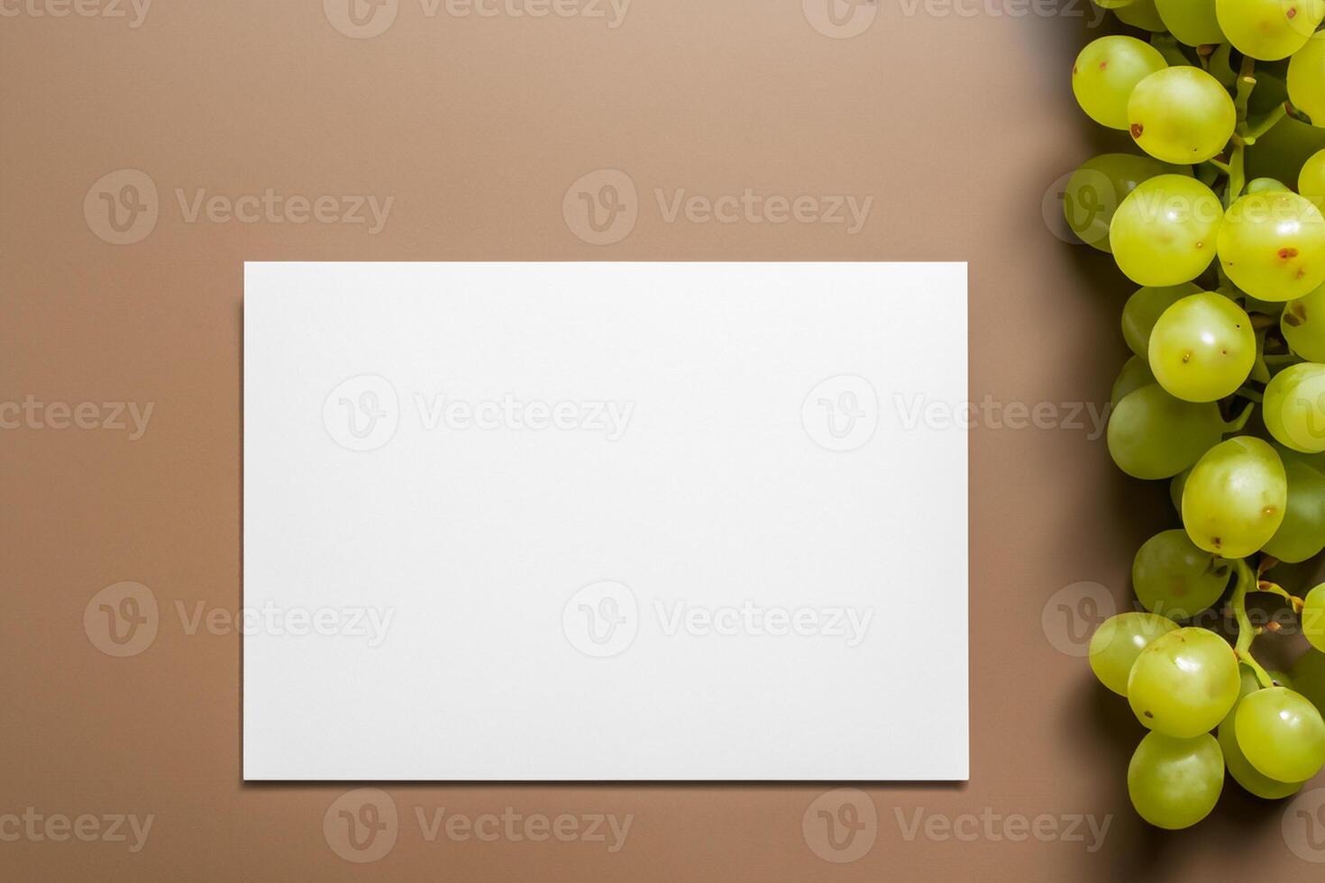 White Paper Mockup Enhanced by the Juicy Allure of Fresh Grapes, Crafting a Visual Symphony of Culinary Elegance and Wholesome Imagery, Where Graphic Design Flourishes in a Feast of Vibrant Creativity photo