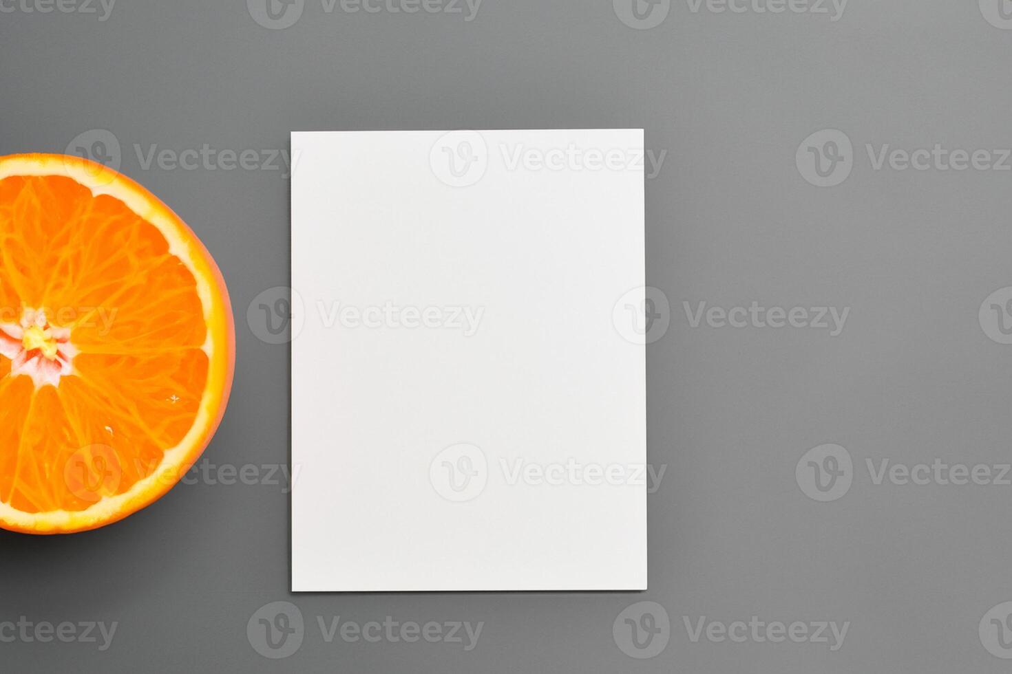 White Paper Mockup Enlivened by the Zesty Aura of Fresh Oranges, Crafting a Visual Symphony of Culinary Opulence and Wholesome Design photo