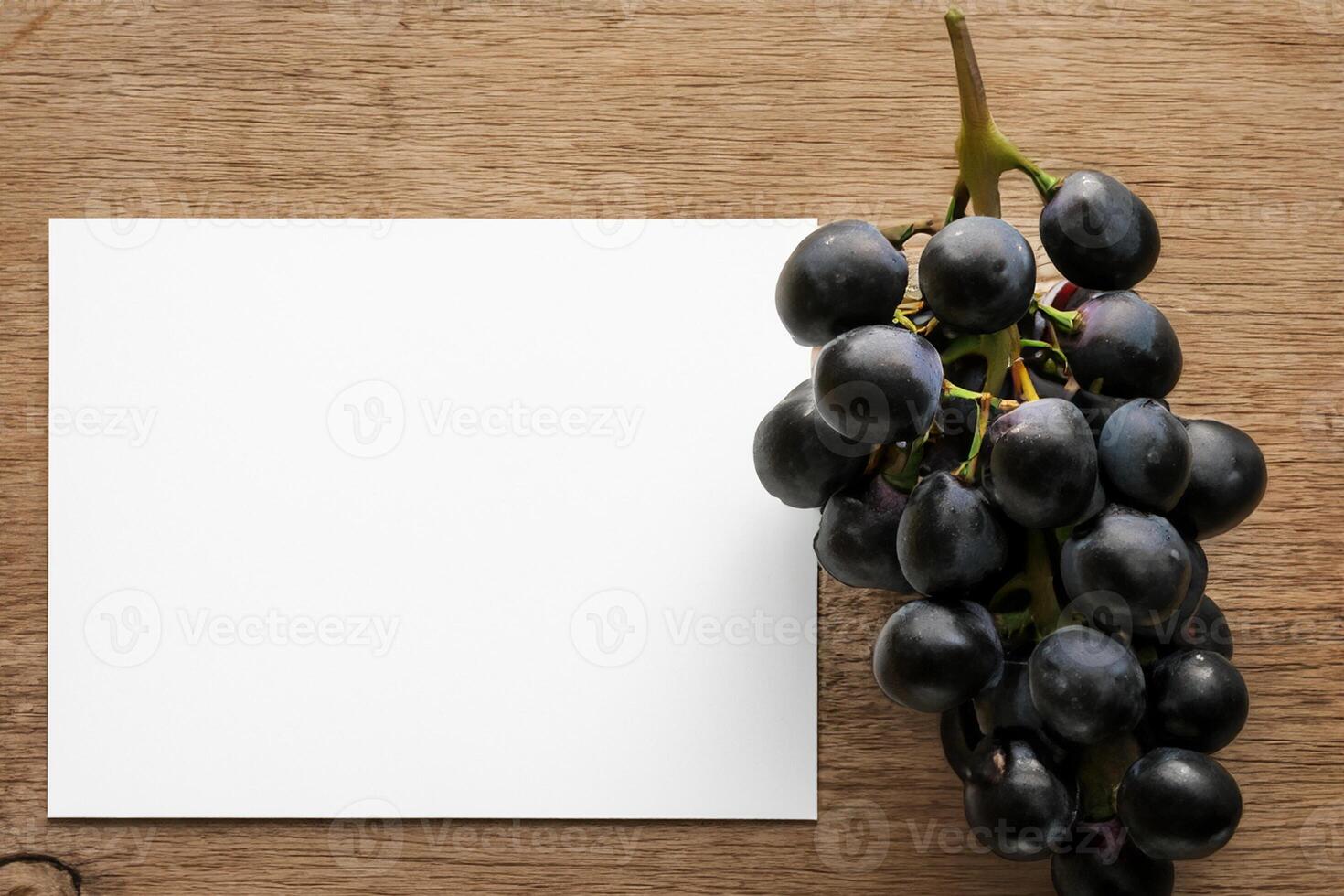 White Paper Mockup Enhanced by the Juicy Allure of Fresh Grapes, Crafting a Visual Symphony of Culinary Elegance and Wholesome Imagery, Where Graphic Design Flourishes in a Feast of Vibrant Creativity photo