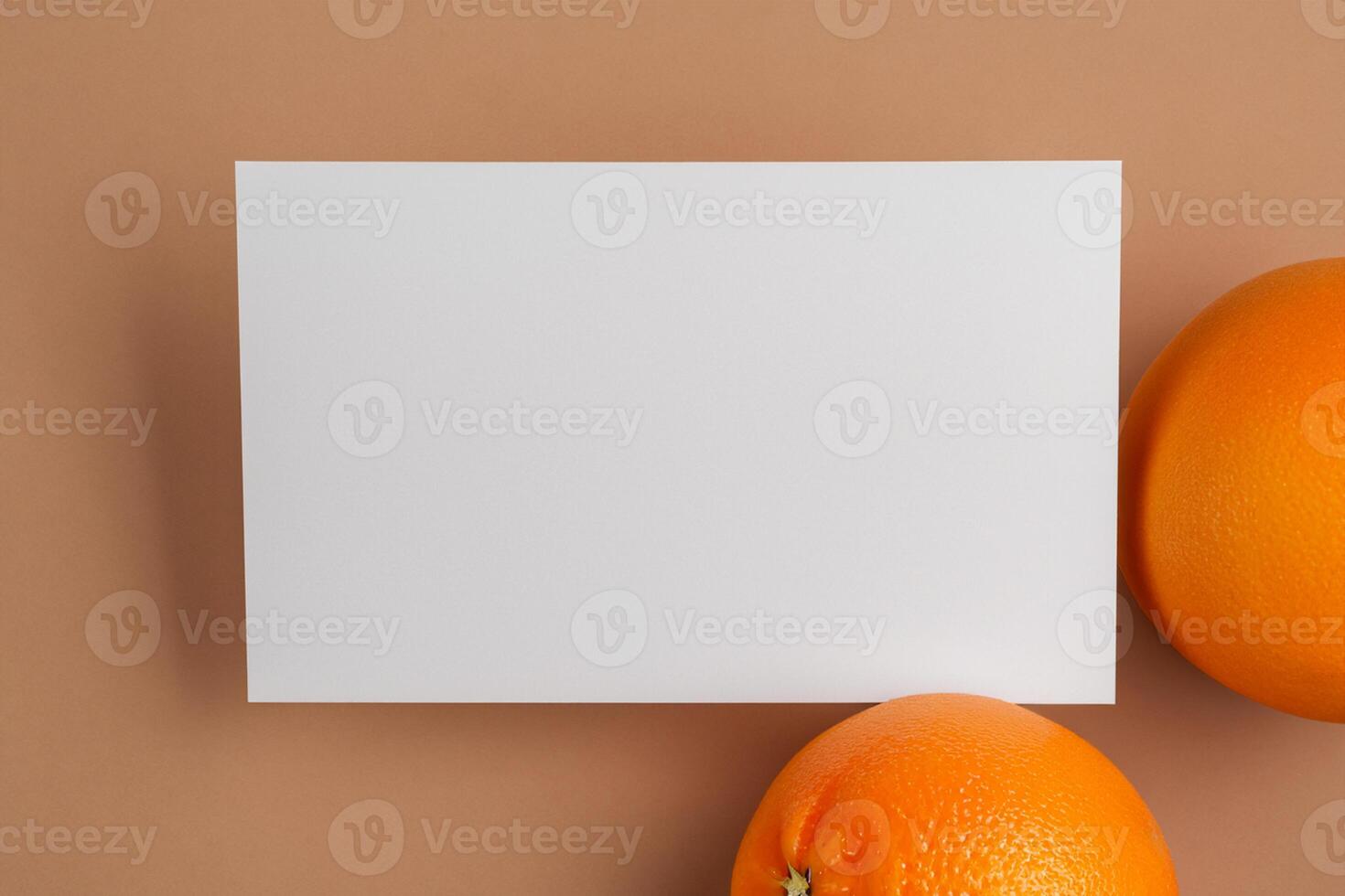 Generated imageWhite Paper Mockup Enlivened by the Zesty Aura of Fresh Oranges, Crafting a Visual Symphony of Culinary Opulence and Wholesome Design photo