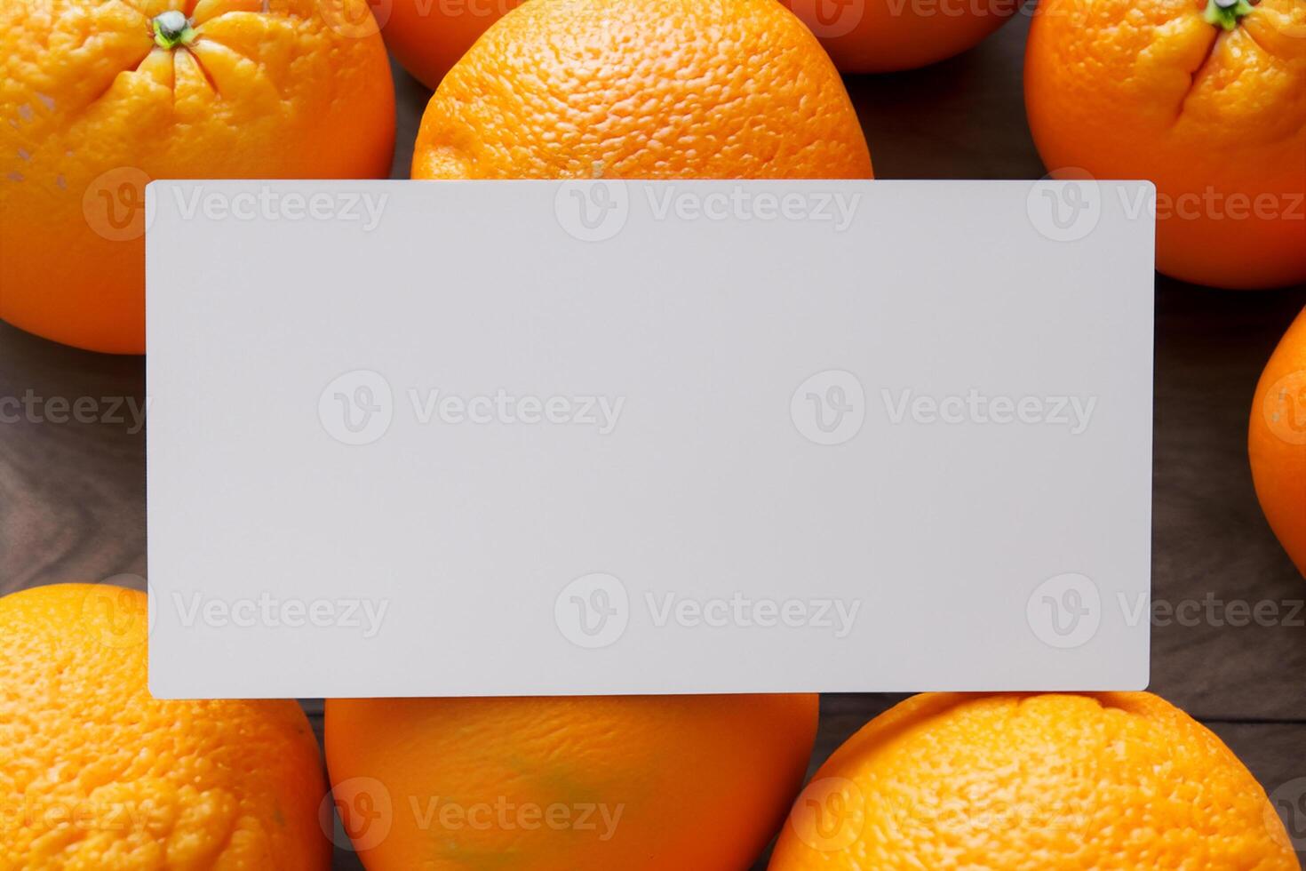 Generated imageWhite Paper Mockup Enlivened by the Zesty Aura of Fresh Oranges, Crafting a Visual Symphony of Culinary Opulence and Wholesome Design photo