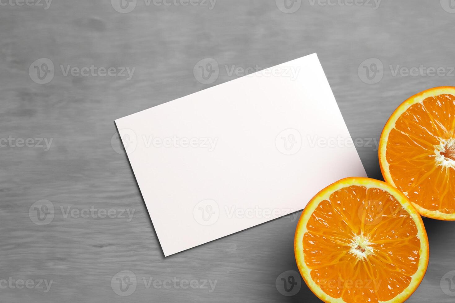 White Paper Mockup Enlivened by the Zesty Aura of Fresh Oranges, Crafting a Visual Symphony of Culinary Opulence and Wholesome Design photo