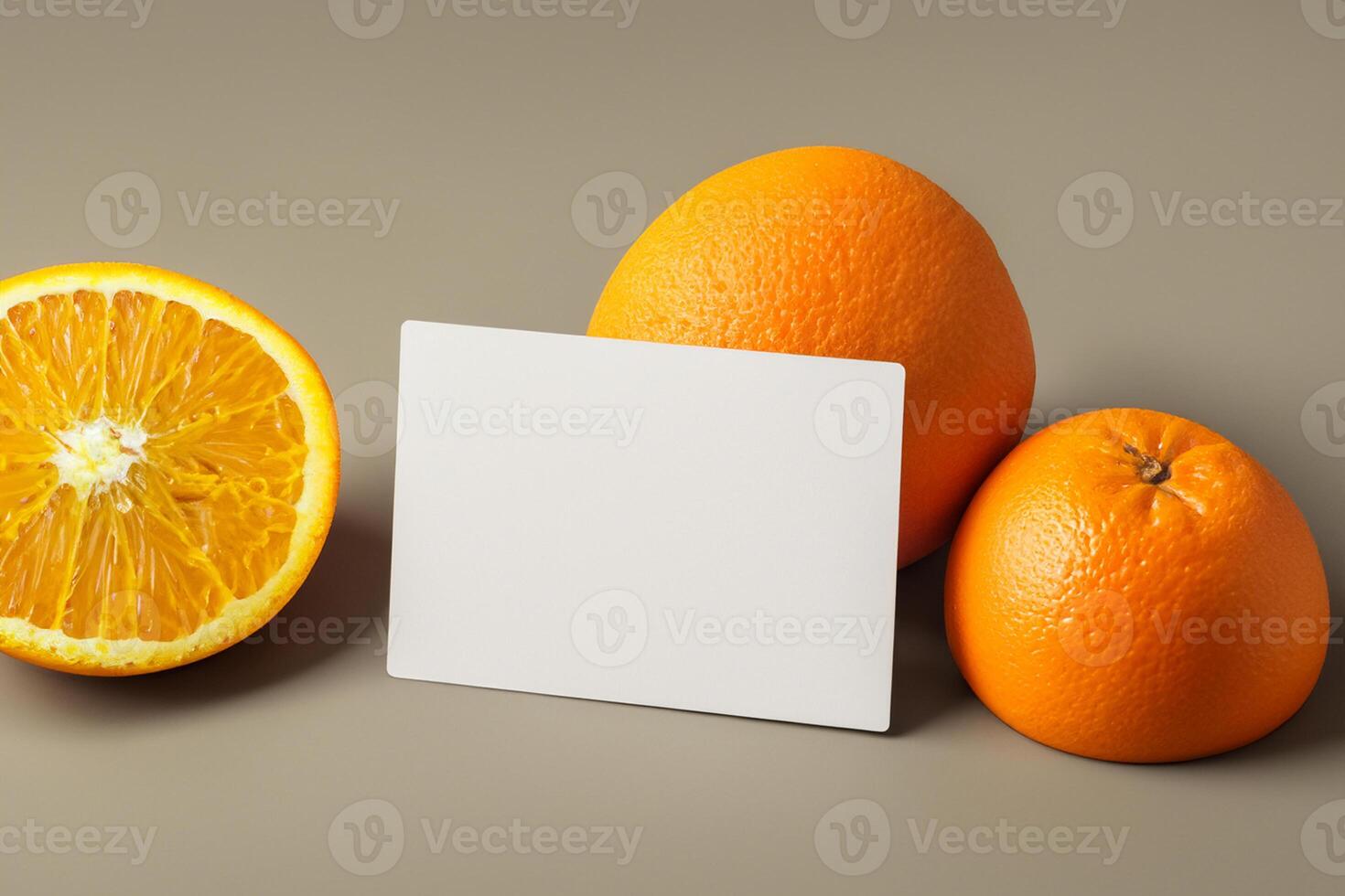 Generated imageWhite Paper Mockup Enlivened by the Zesty Aura of Fresh Oranges, Crafting a Visual Symphony of Culinary Opulence and Wholesome Design photo