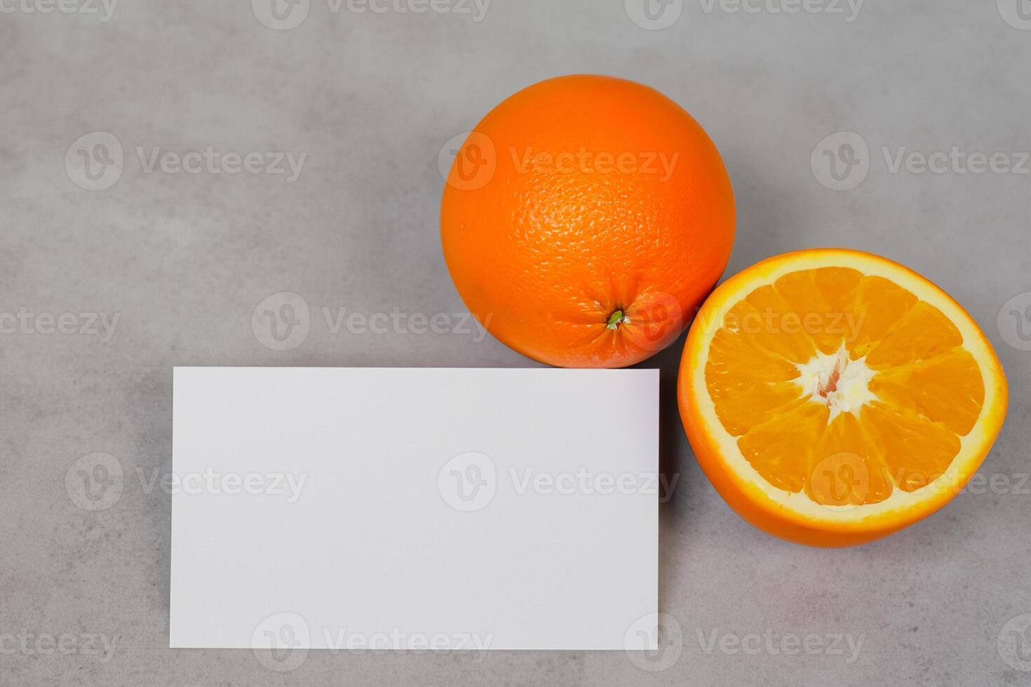 White Paper Mockup Enlivened by the Zesty Aura of Fresh Oranges, Crafting a Visual Symphony of Culinary Opulence and Wholesome Design photo