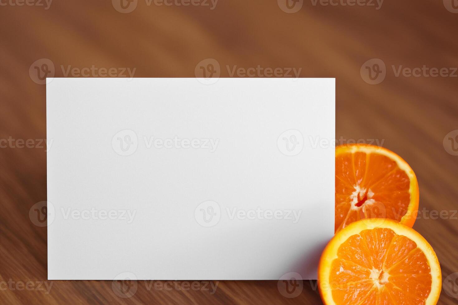 White Paper Mockup Enlivened by the Zesty Aura of Fresh Oranges, Crafting a Visual Symphony of Culinary Opulence and Wholesome Design photo