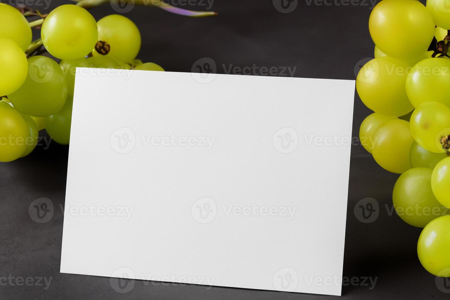 White Paper Mockup Enhanced by the Juicy Allure of Fresh Grapes, Crafting a Visual Symphony of Culinary Elegance and Wholesome Imagery, Where Graphic Design Flourishes in a Feast of Vibrant Creativity photo